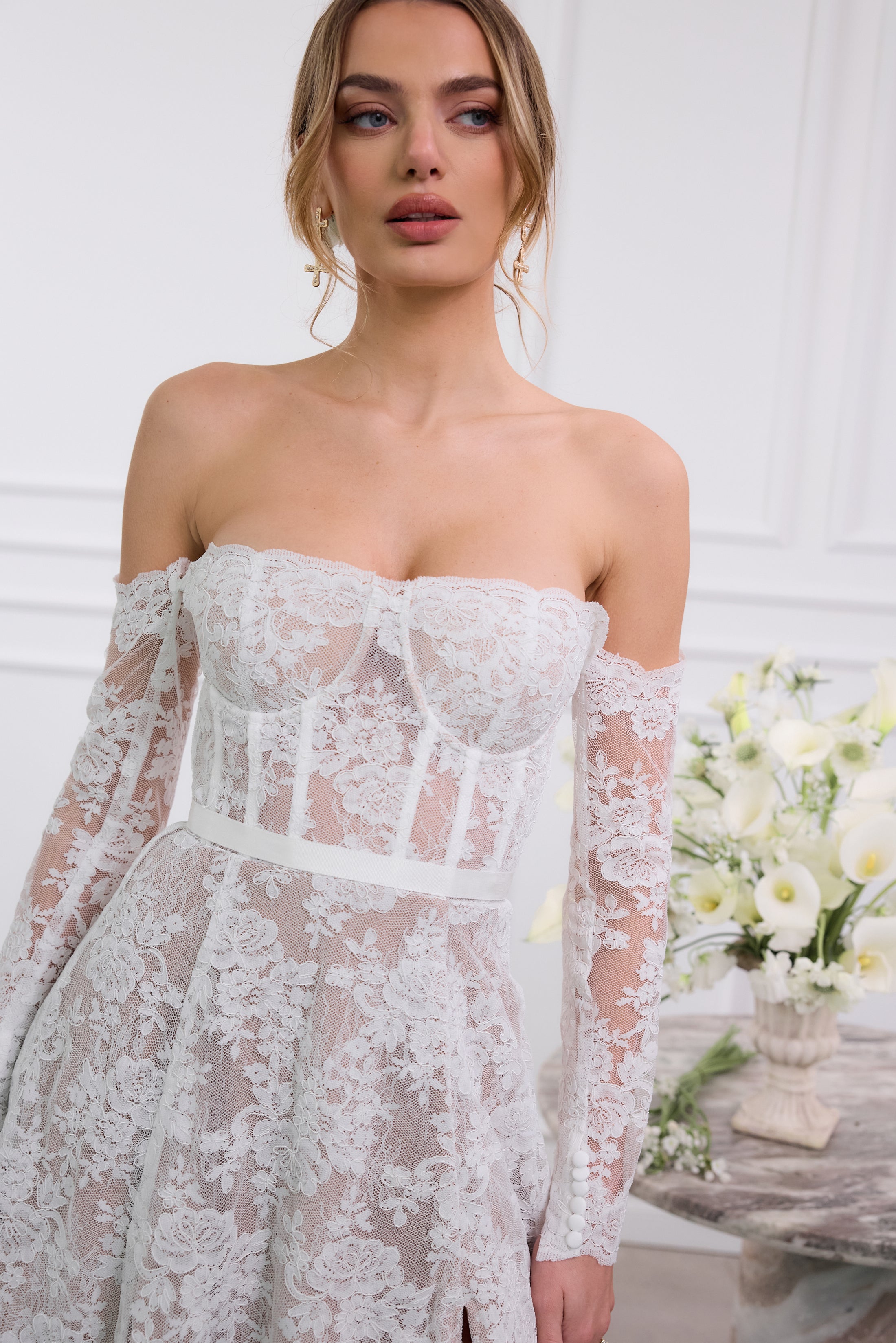 The Katherine Dress in White Chantilly Lace 0 / White Chantilly Lace The Katherine Dress in White Chantilly Lace 0 / White Chantilly Lace