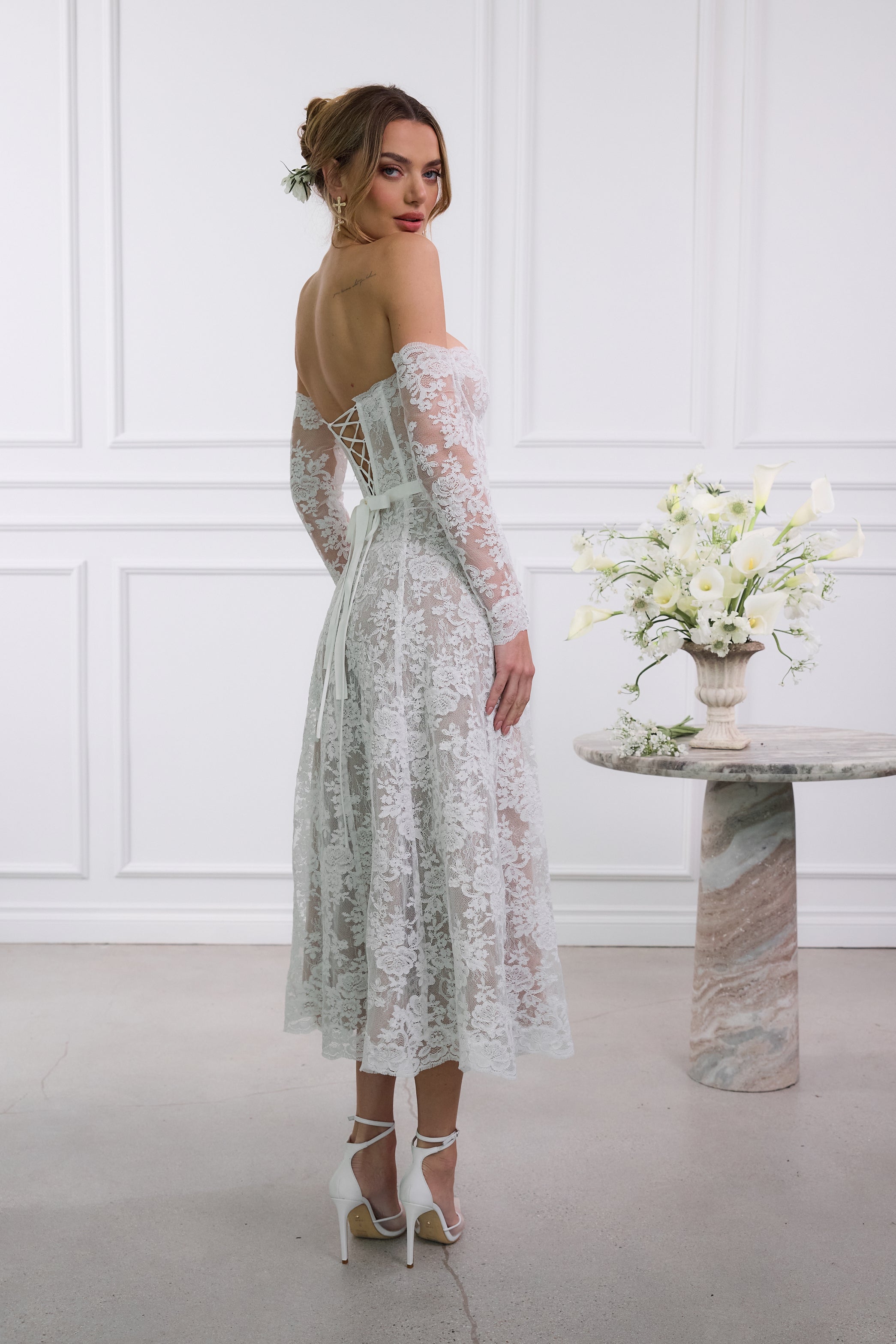 The Katherine Dress in White Chantilly Lace 0 / White Chantilly Lace The Katherine Dress in White Chantilly Lace 0 / White Chantilly Lace