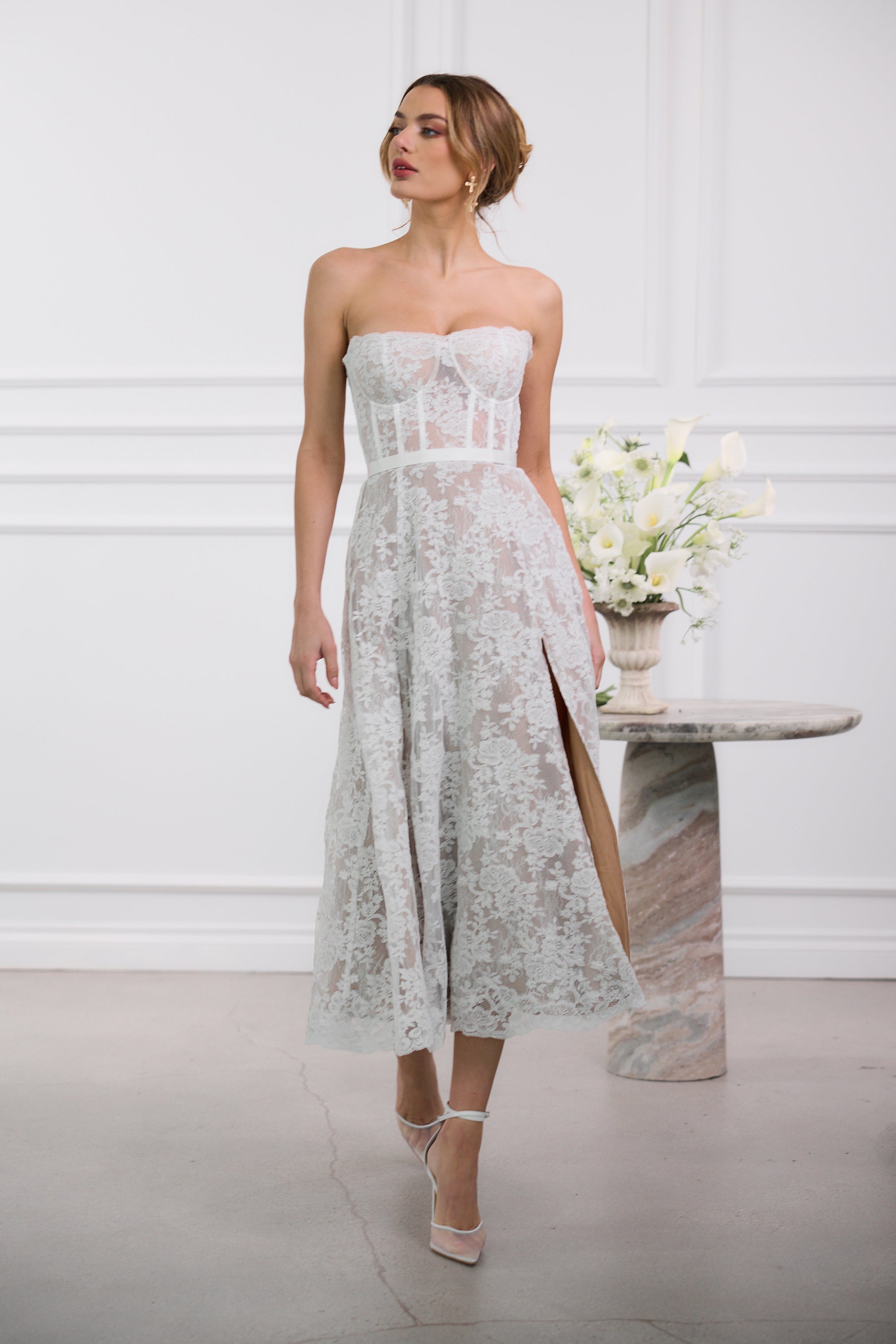 The Katherine Dress in White Chantilly Lace 0 / White Chantilly Lace The Katherine Dress in White Chantilly Lace 0 / White Chantilly Lace