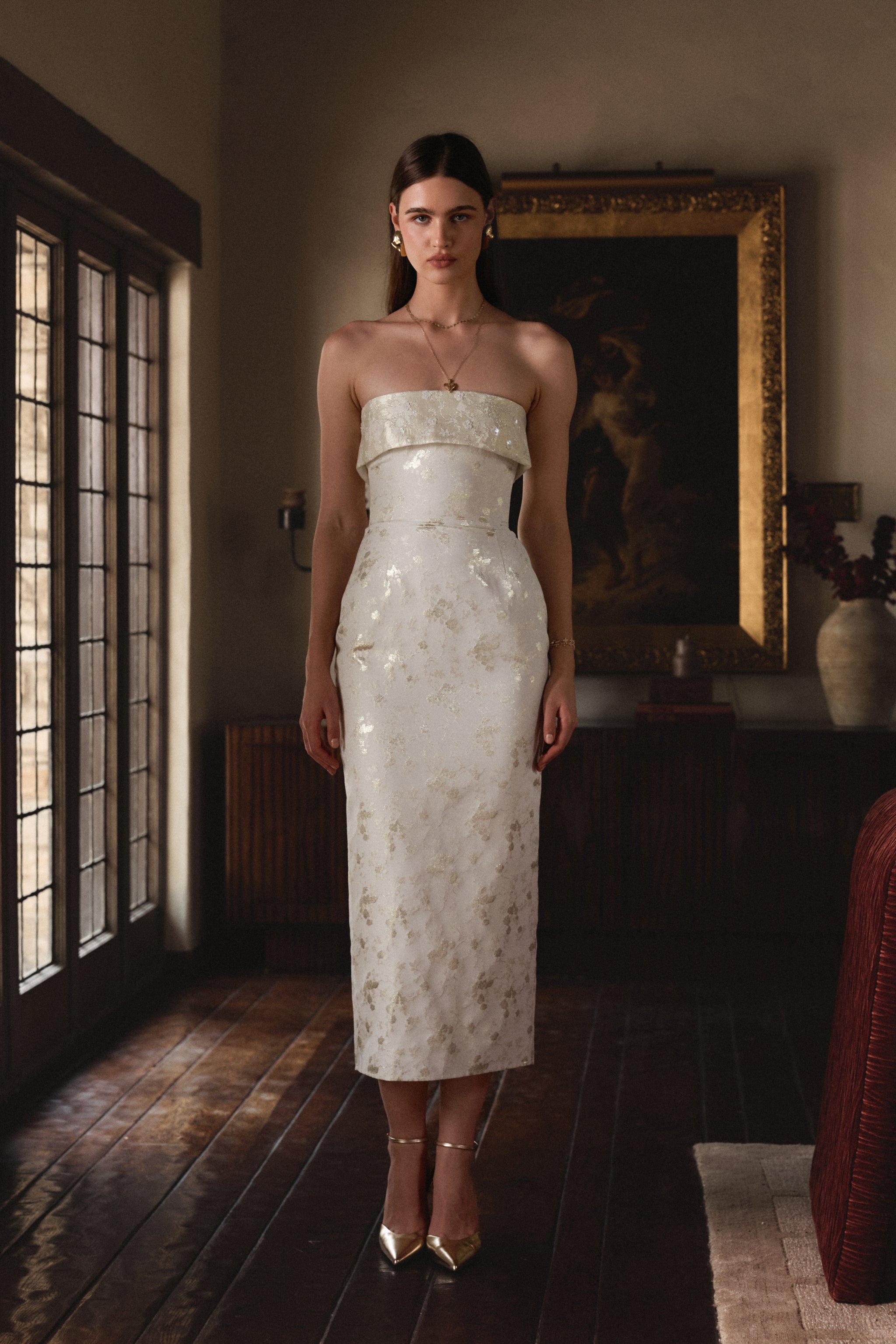 The Kennedy Dress in Champagne Cheverny Brocade – V. Chapman