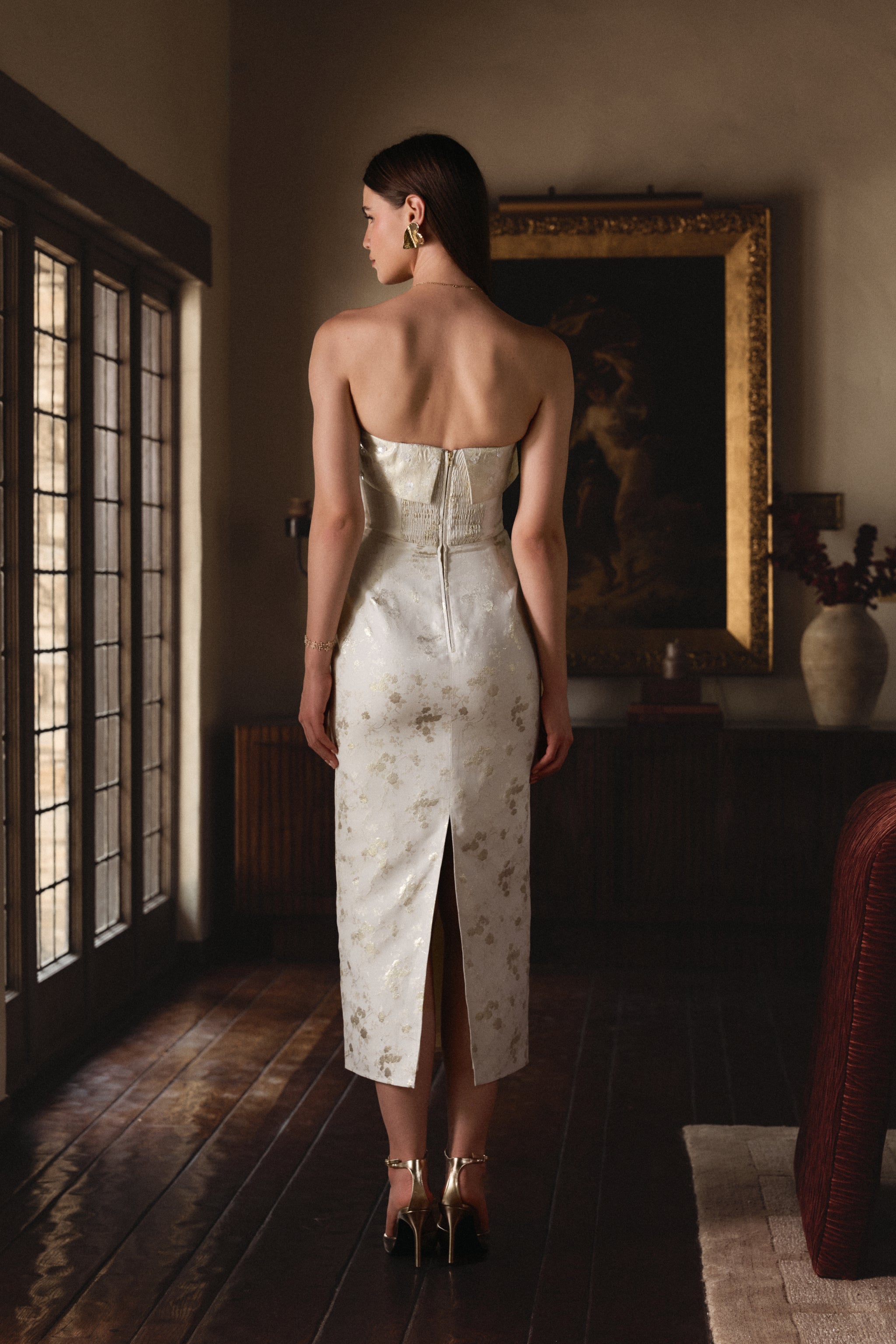 The Kennedy Dress in Champagne Cheverny Brocade