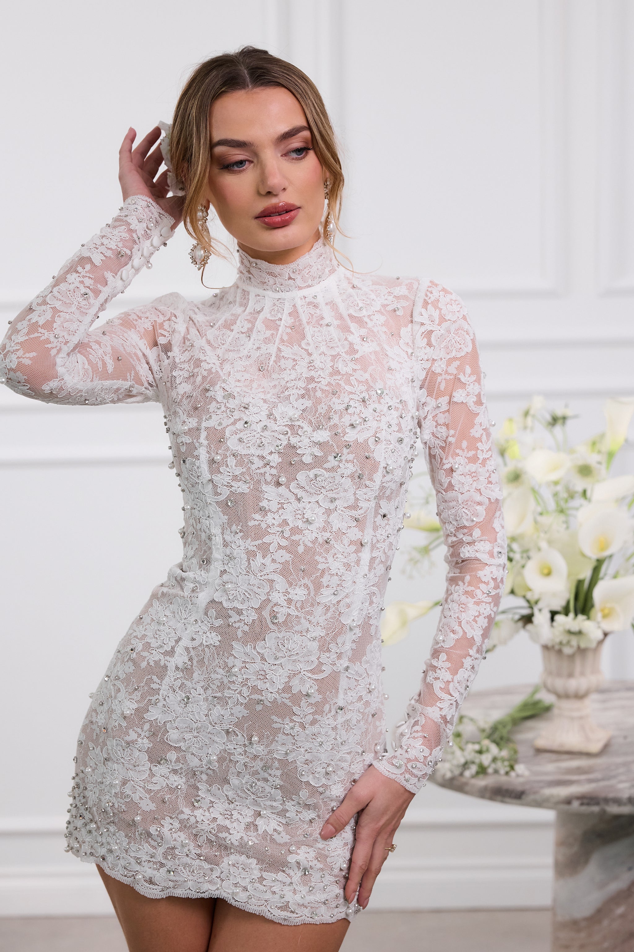 The Kiara Dress in White Chantilly Lace 4 / White Chantilly Lace