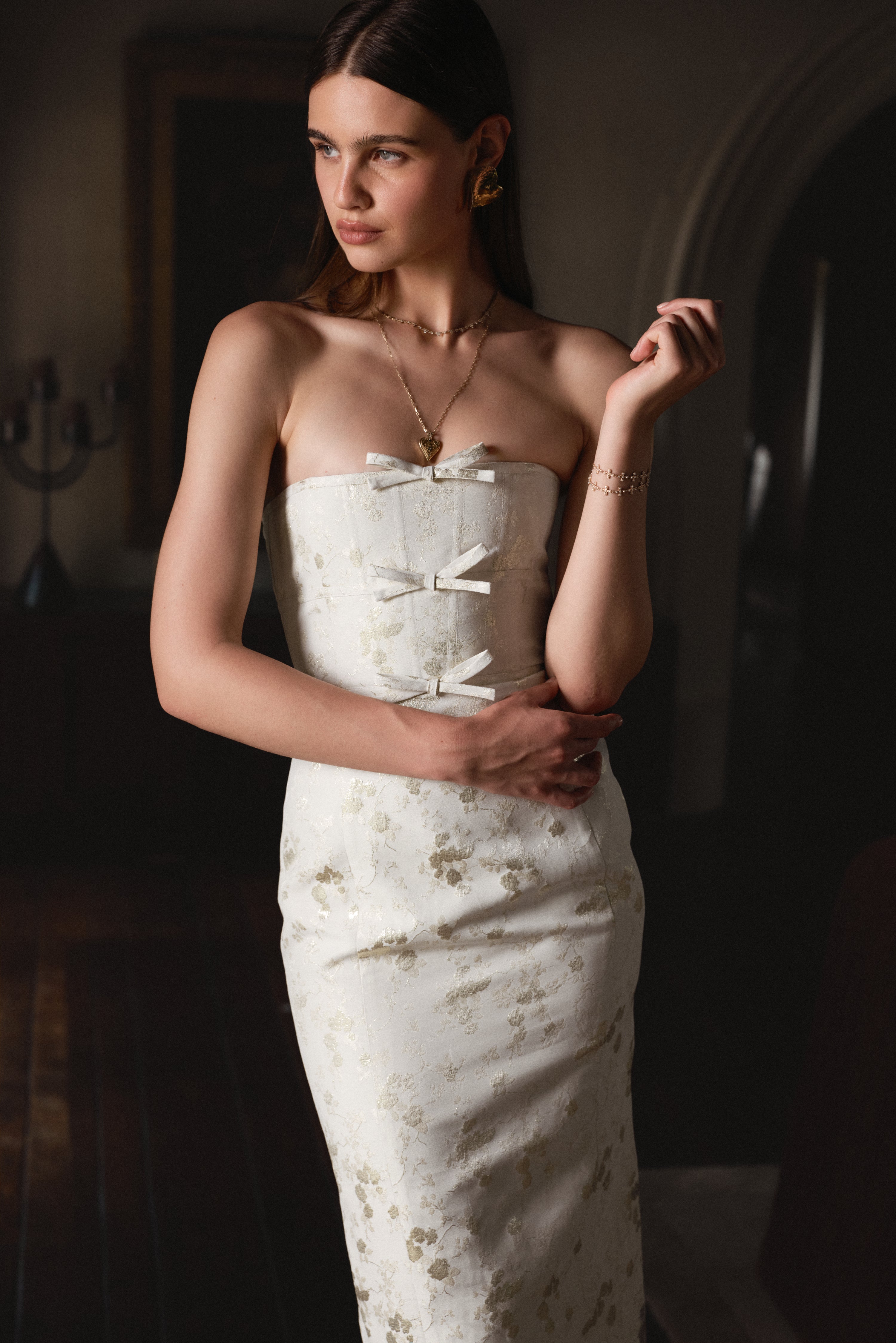 The Kim Dress in Champagne Cheverny Brocade