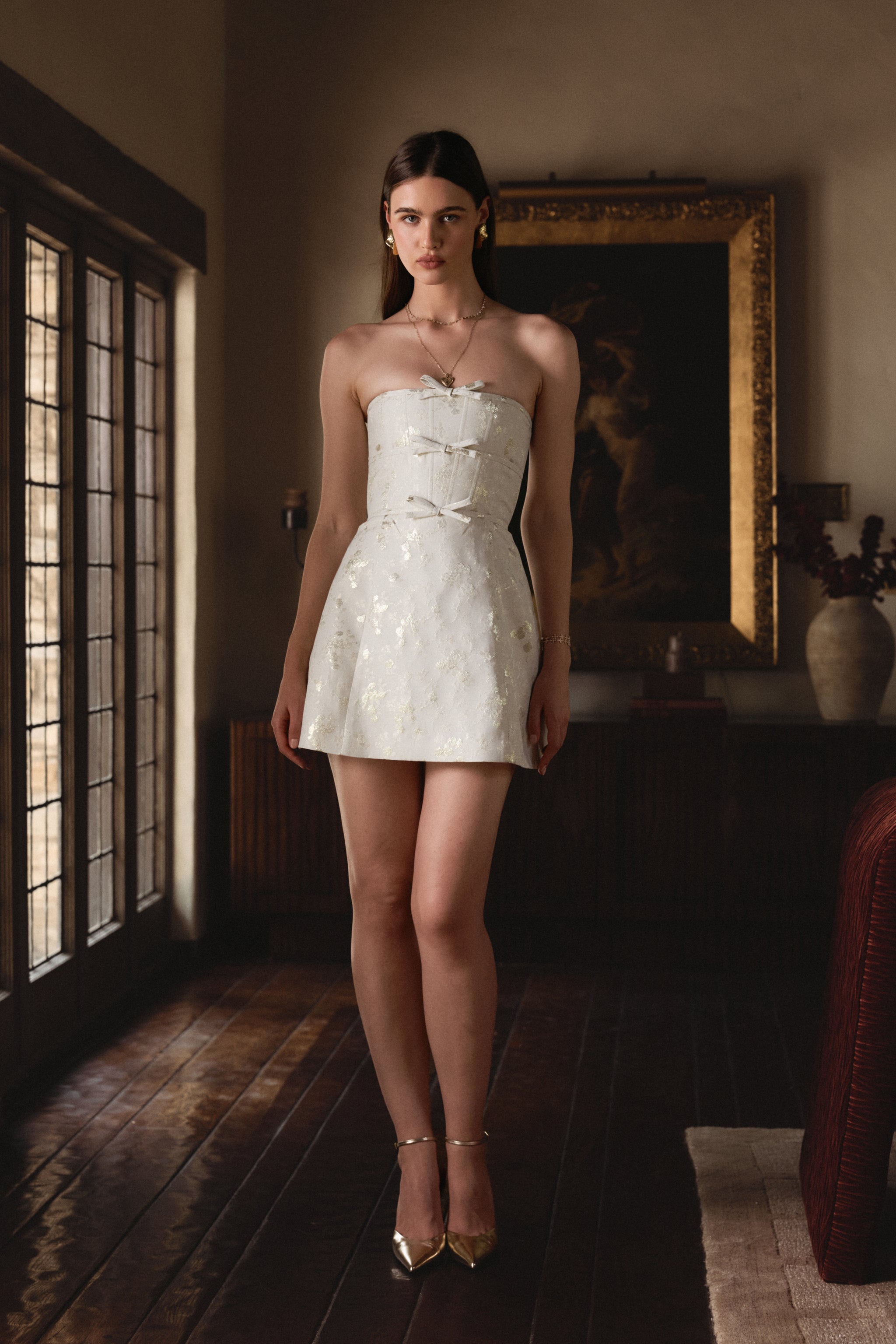 The Kimberlina Dress in Champagne Cheverny Brocade