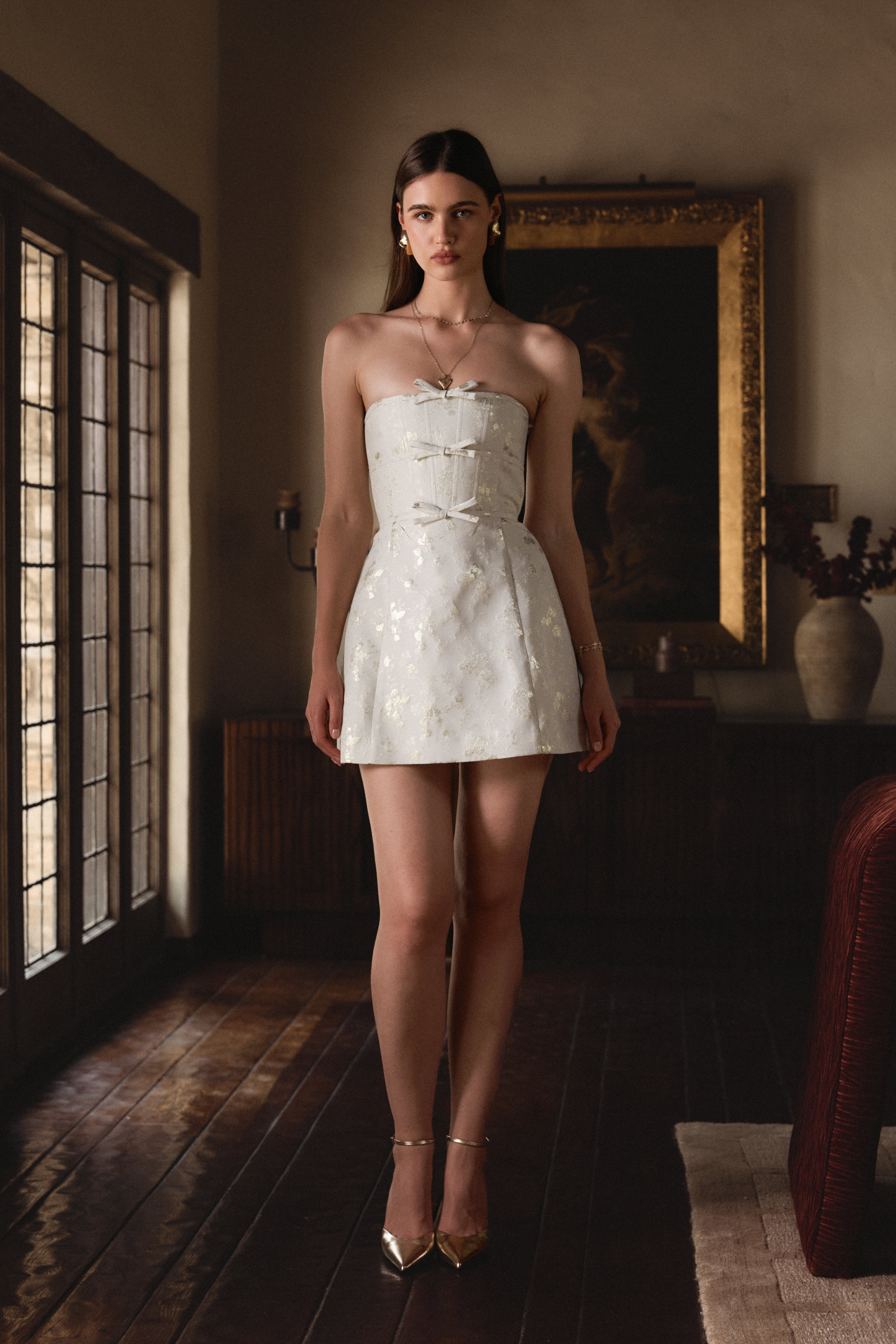 The Kimberlina Dress in Champagne Cheverny Brocade 00 / Champagne Cheverny Brocade