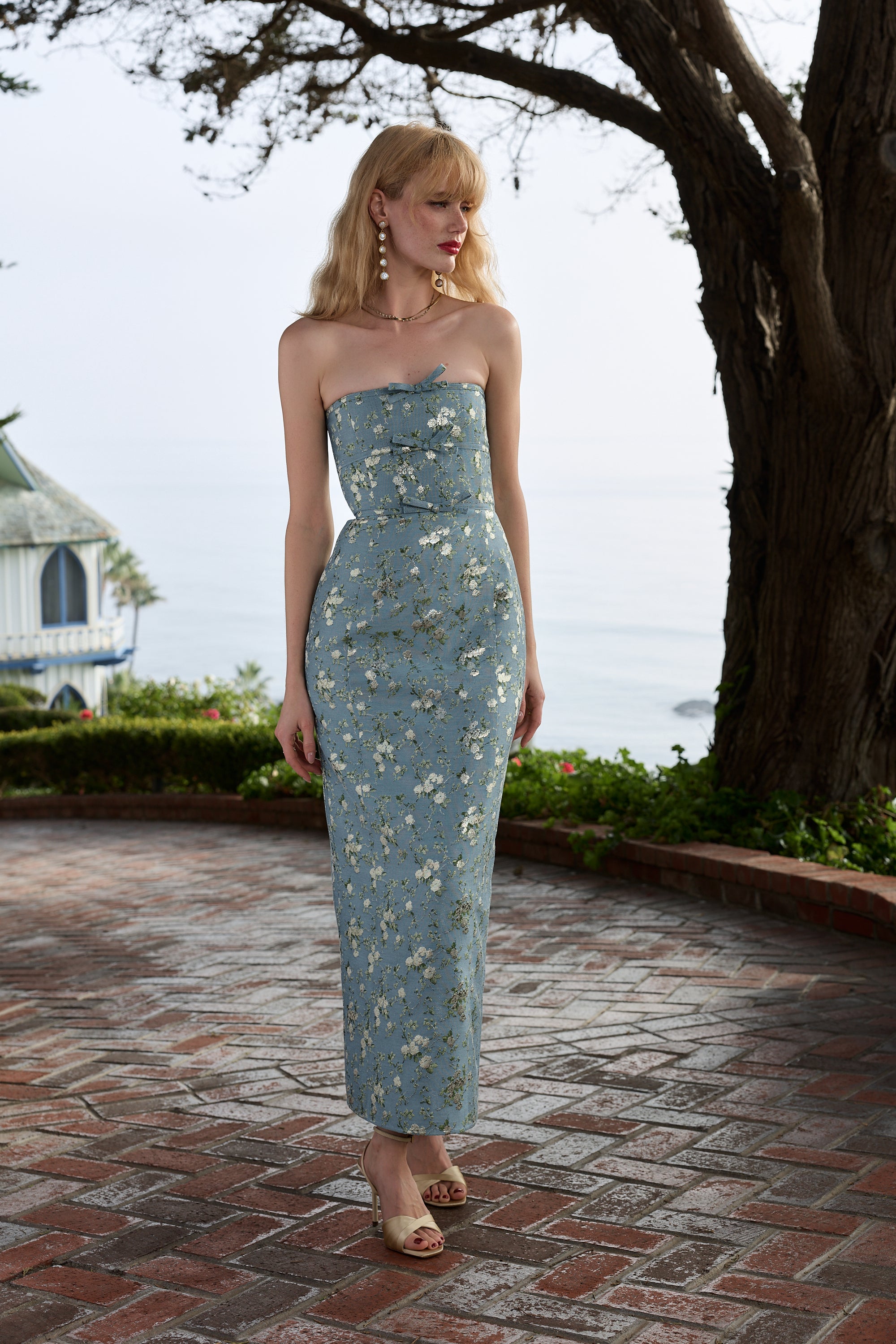 The Kim Dress in Slate Blue Cheverny Brocade 10 / Slate Blue Cheverny Brocade The Kim Dress in Slate Blue Cheverny Brocade 10 / Slate Blue Cheverny Brocade