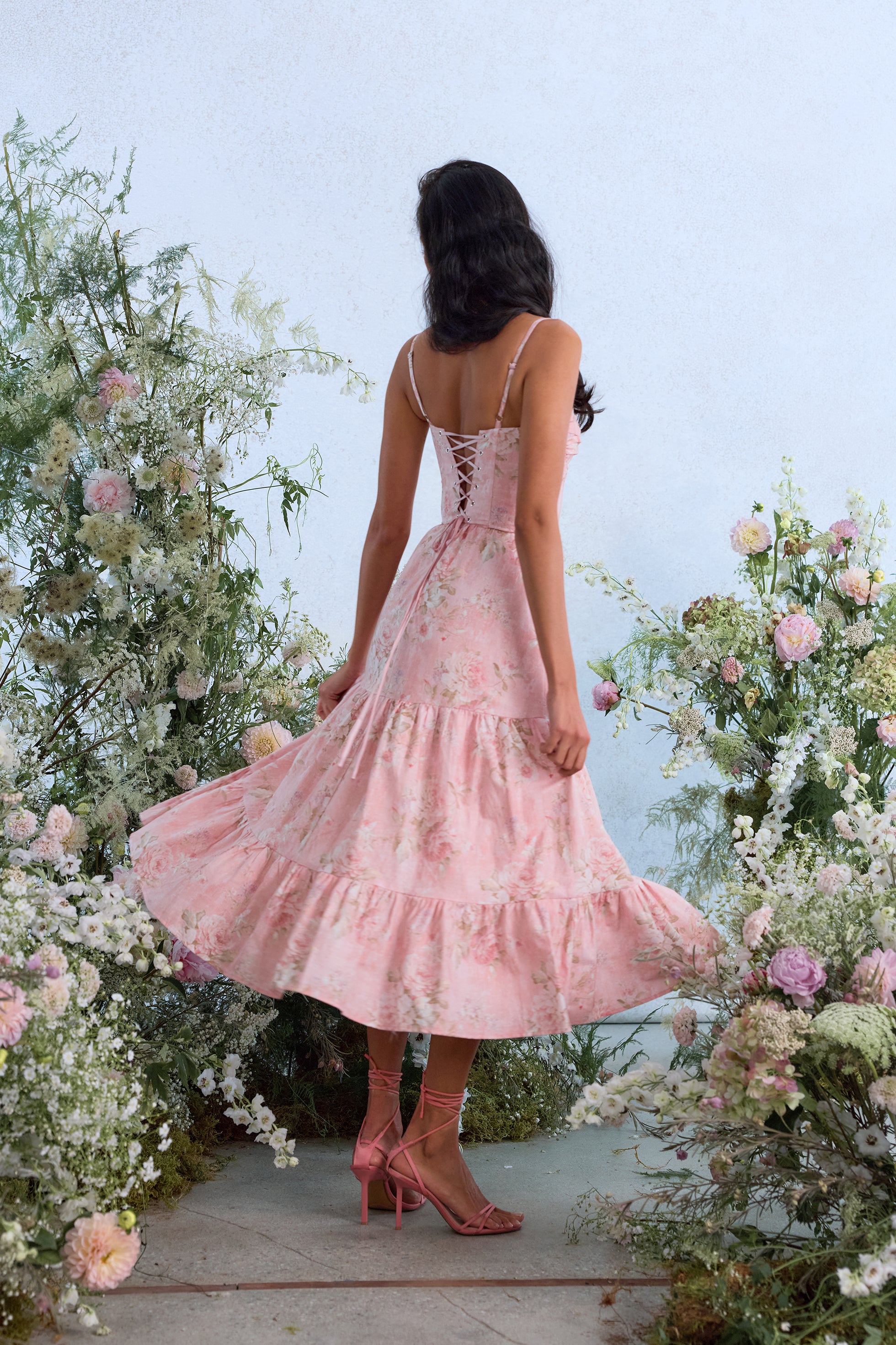 The Lorenza Dress in Light Pink Tapestry Rose – V. Chapman