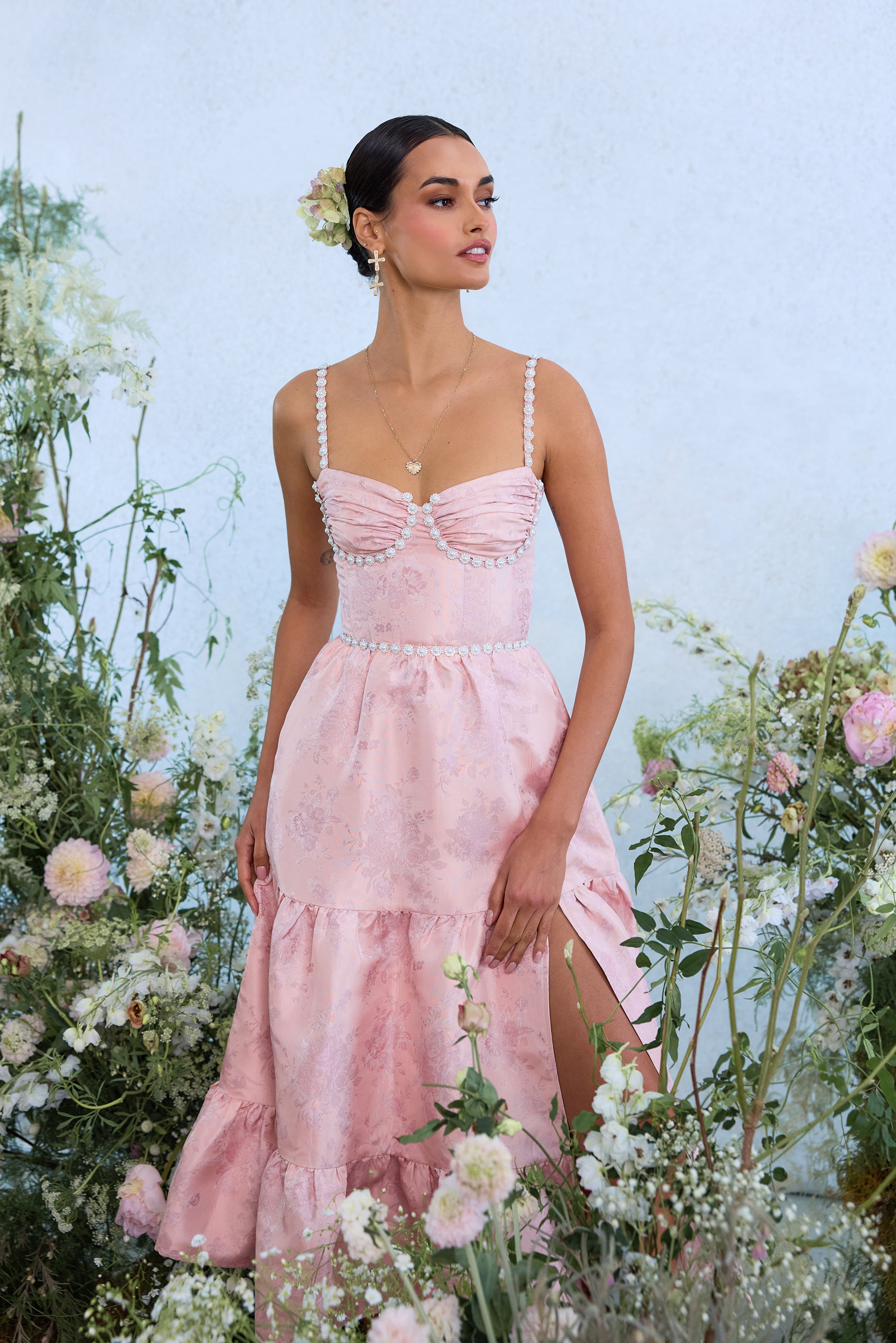 The Lorenza Dress in Light Pink Windsor Brocade – V. Chapman