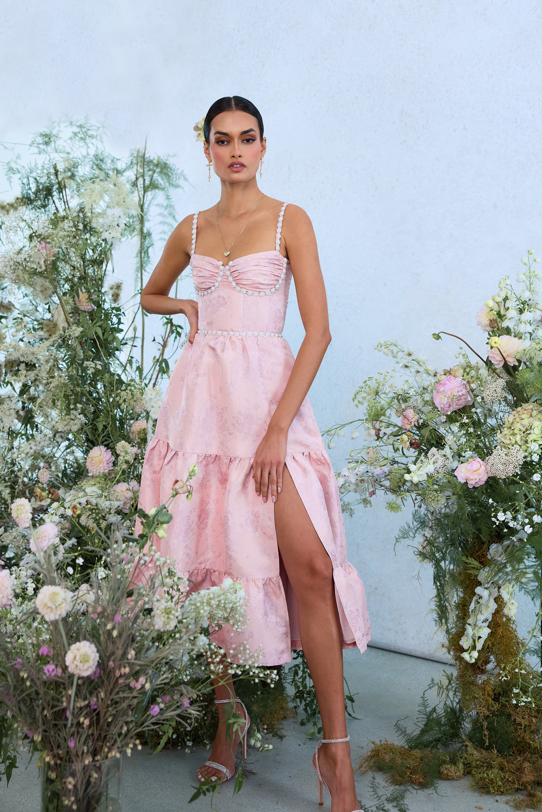 The Lorenza Dress in Light Pink Windsor Brocade – V. Chapman