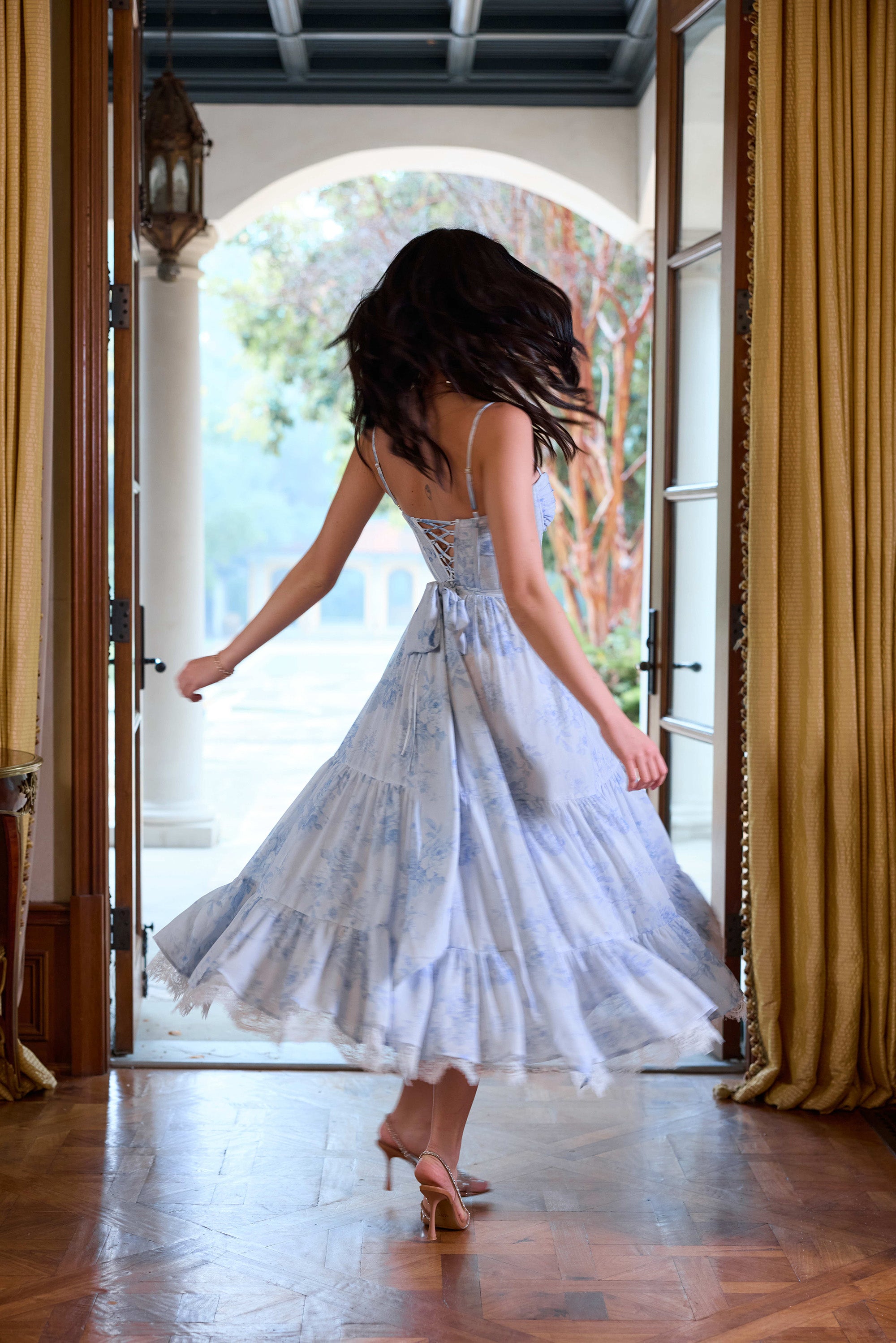 The Lara Dress in Blue Tapestry Rose 16 / Blue Tapestry Rose The Lara Dress in Blue Tapestry Rose 16 / Blue Tapestry Rose