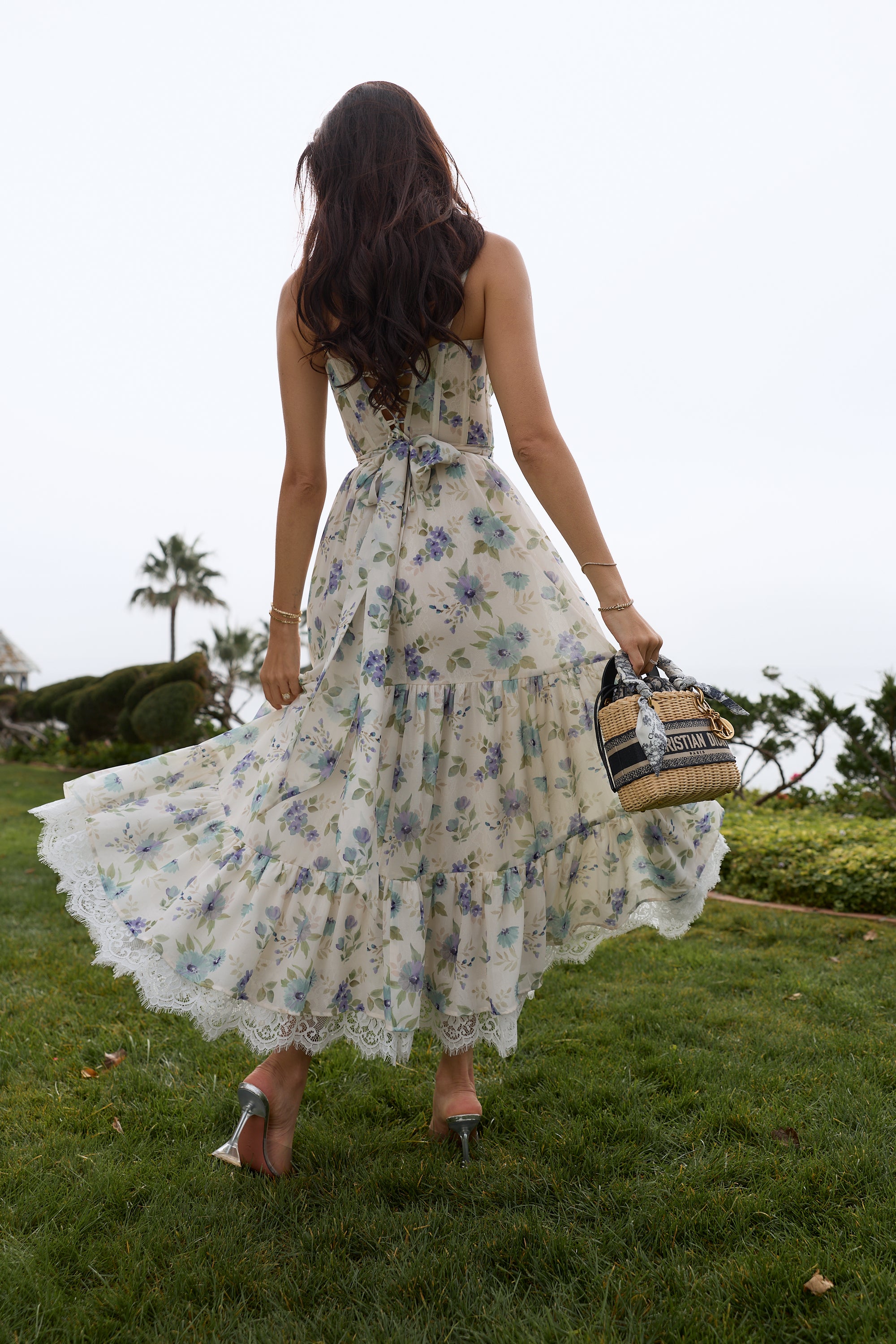 blue and white floral high low dress Embossed Floral Bodice Flirty High Low Hem in Mint