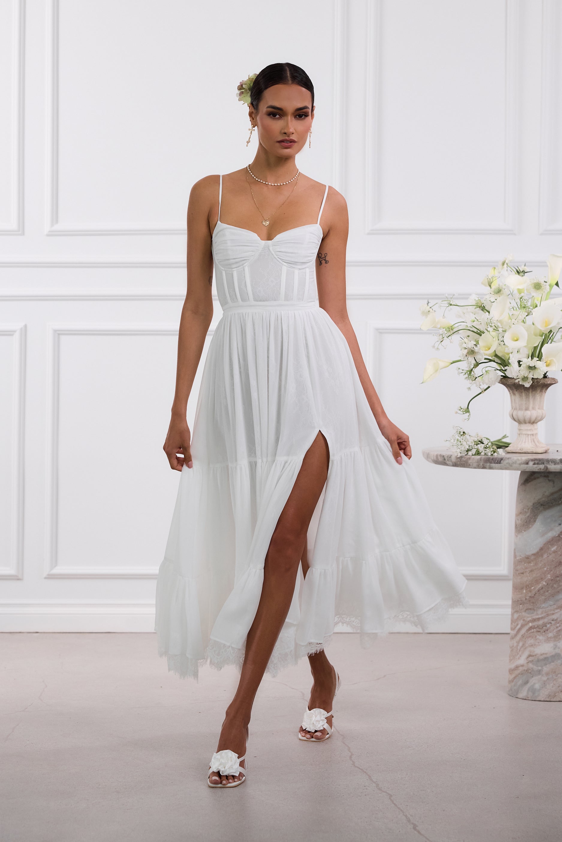 white dress nearby Women's Dresses Swiss Dot Square Neck Shirred Detail Puff Sleeve Ruffle Hem Dress White Dress Dress for Women (Color : White, Size : Small) : Clothing, Shoes & Jewelry Ruffled cap sleeves The Lara Dress in White