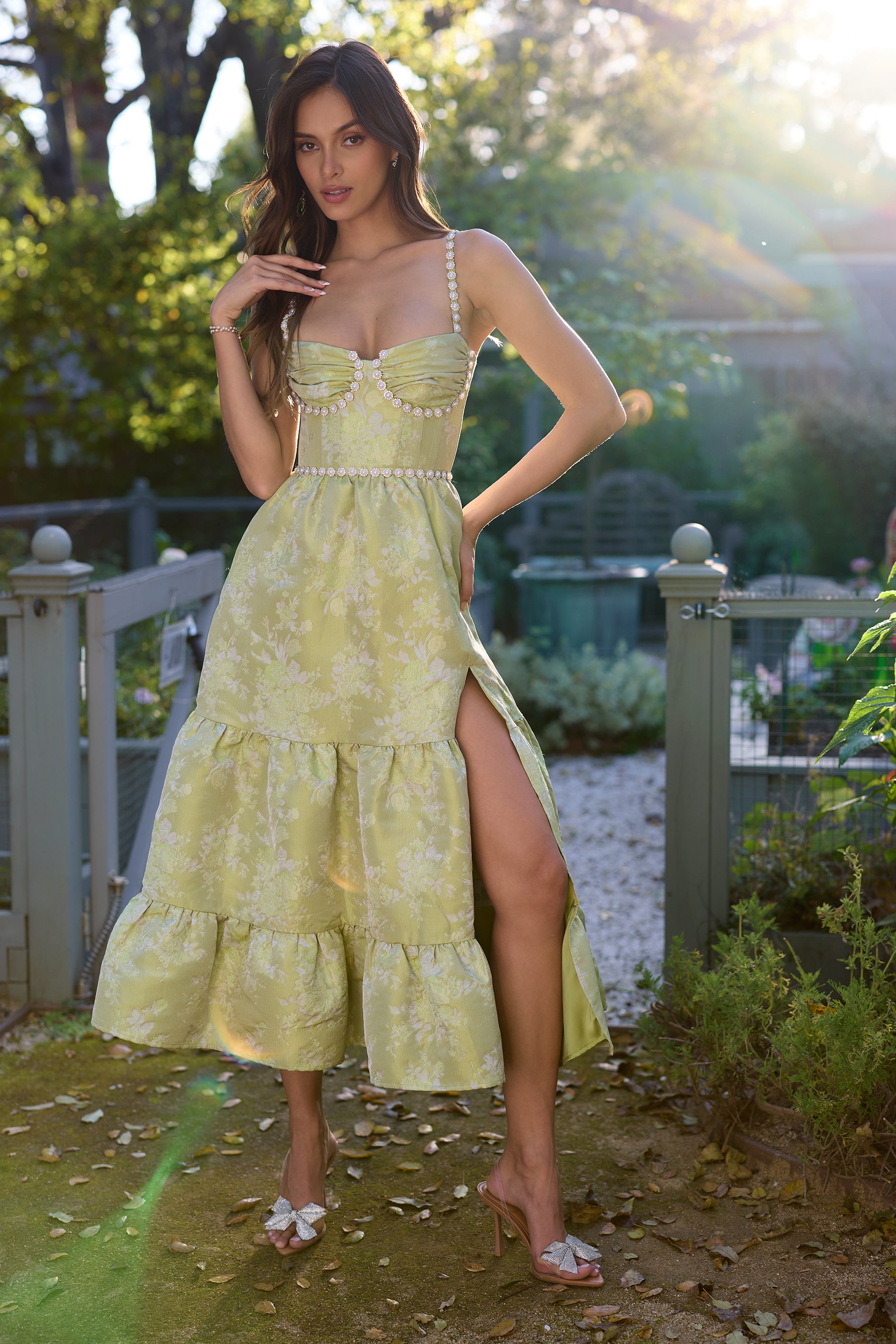 The Lorenza Dress in Chartreuse Windsor Brocade 00 / Chartreuse Windsor Brocade The Lorenza Dress in Chartreuse Windsor Brocade 00 / Chartreuse Windsor Brocade