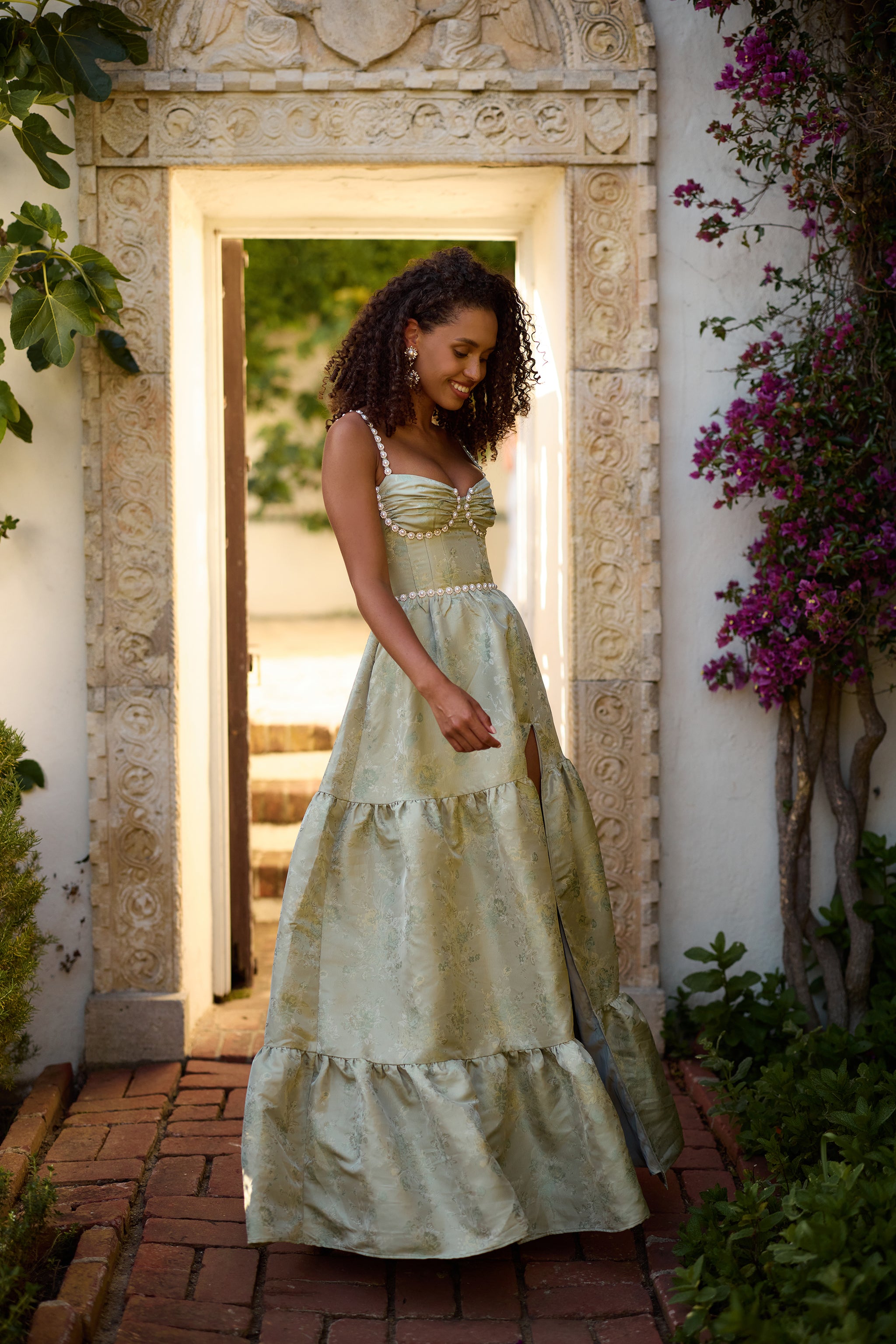 The Lucetta Dress in Sage Windsor Brocade – V. Chapman