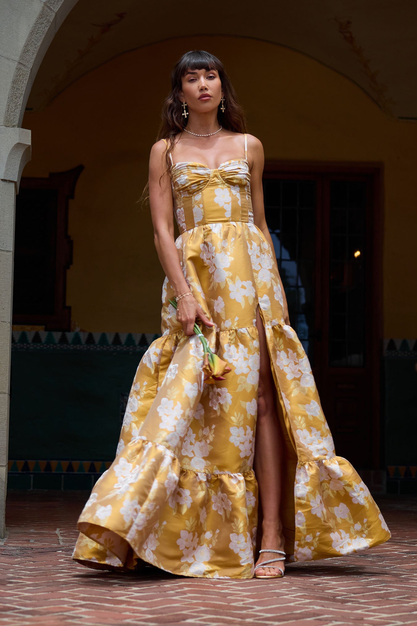 Lucetta Dress in Gold Baroque Floral | V. Chapman