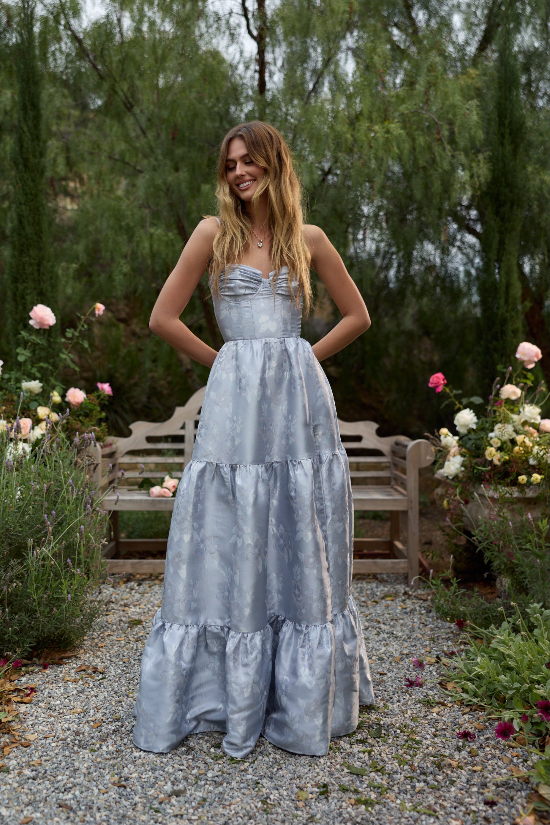 The Lucetta Dress in Icelandic Blue Baroque Floral V. Chapman The Lucetta Dress in Icelandic Blue Baroque Floral V. Chapman