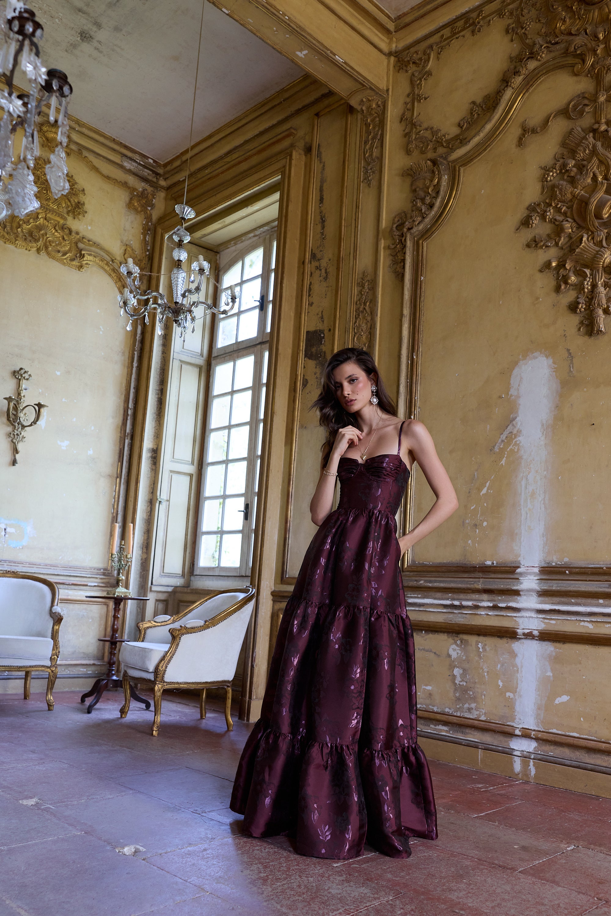 The Lucetta Dress in Plum Baroque Floral 14 / Plum Baroque Floral