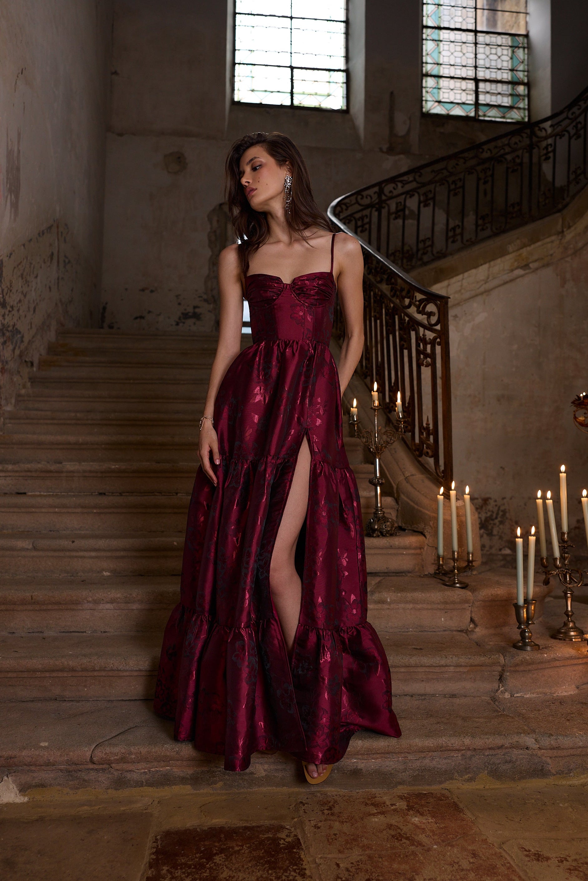 The Lucetta Dress in Garnet Baroque Floral 0 / Garnet Baroque Floral The Lucetta Dress in Garnet Baroque Floral 0 / Garnet Baroque Floral