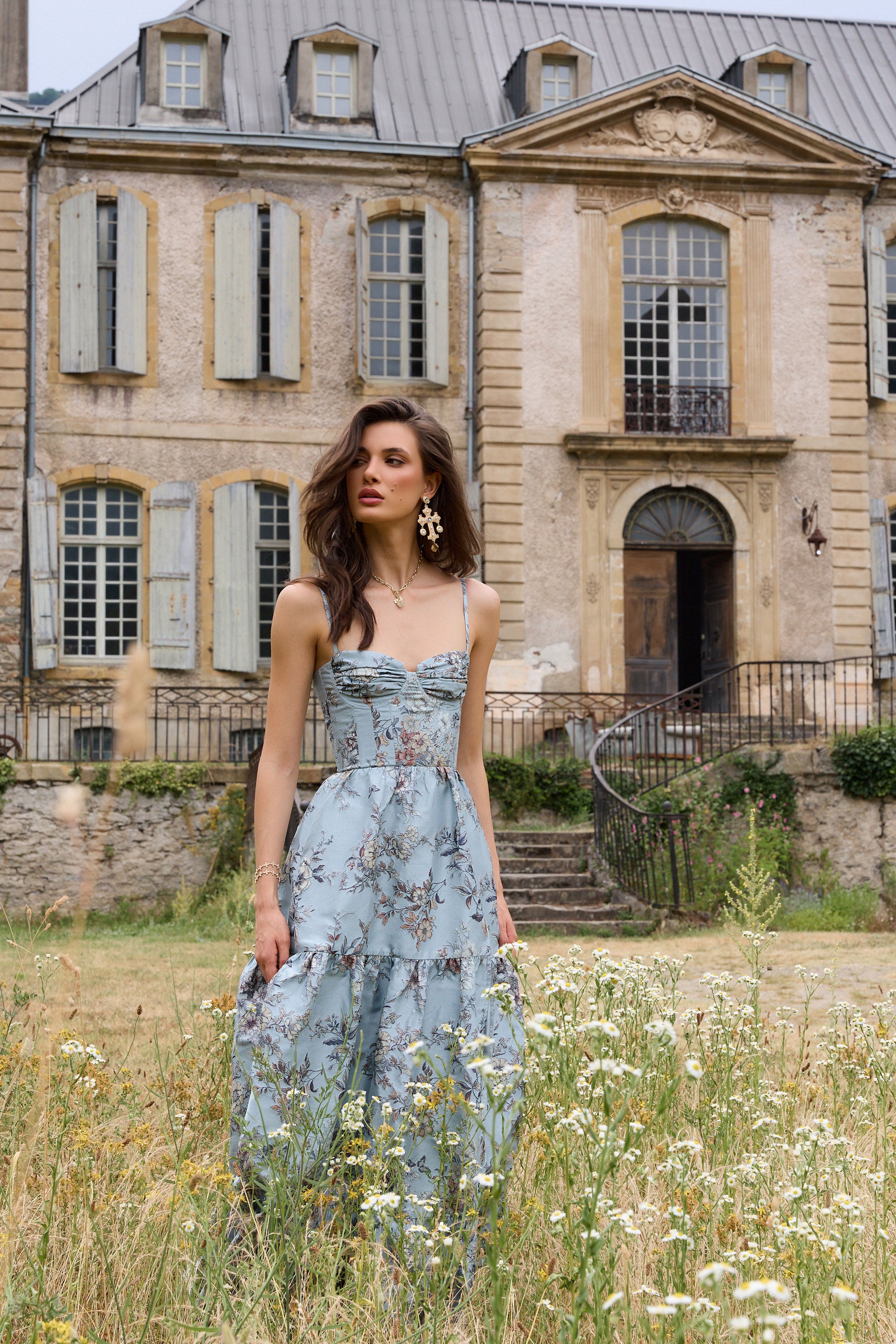 The Lucetta Dress in Light Blue Lilibet Brocade 14 / Light Blue Lilibet Brocade The Lucetta Dress in Light Blue Lilibet Brocade 14 / Light Blue Lilibet Brocade