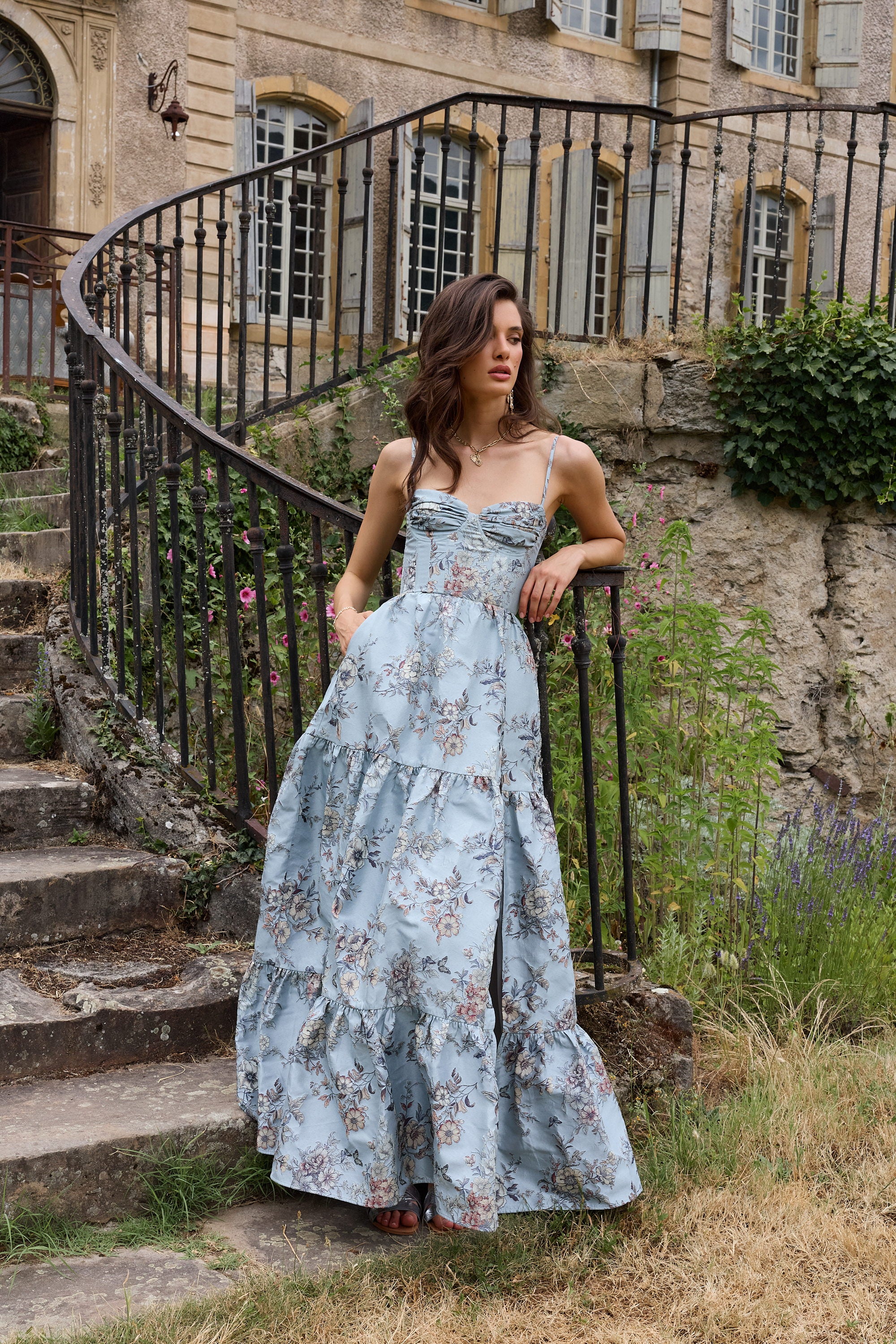 The Lucetta Dress in Light Blue Lilibet Brocade 14 / Light Blue Lilibet Brocade The Lucetta Dress in Light Blue Lilibet Brocade 14 / Light Blue Lilibet Brocade