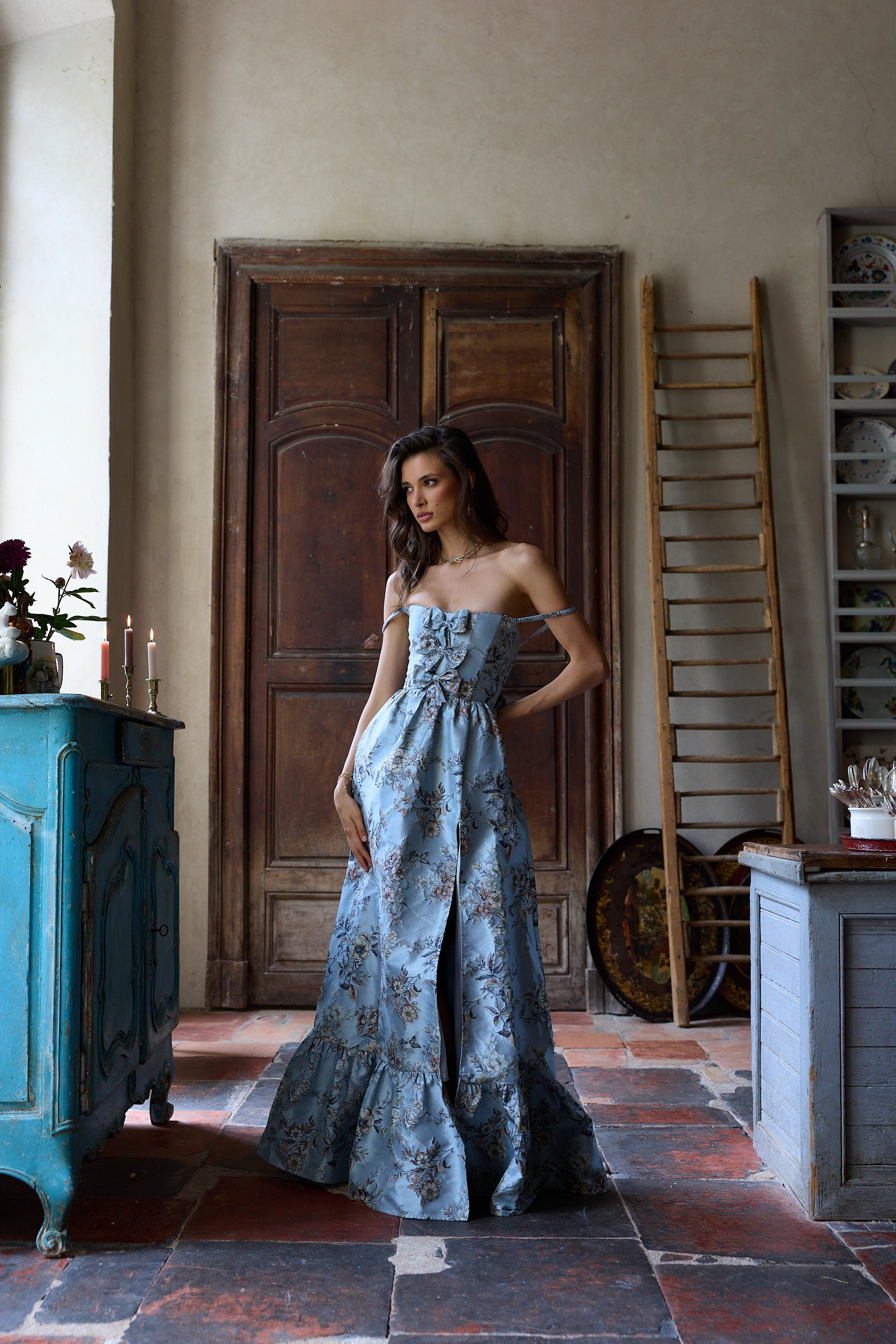 The Margaret Dress in Light Blue Lilibet Brocade 0 / Light Blue Lilibet Brocade