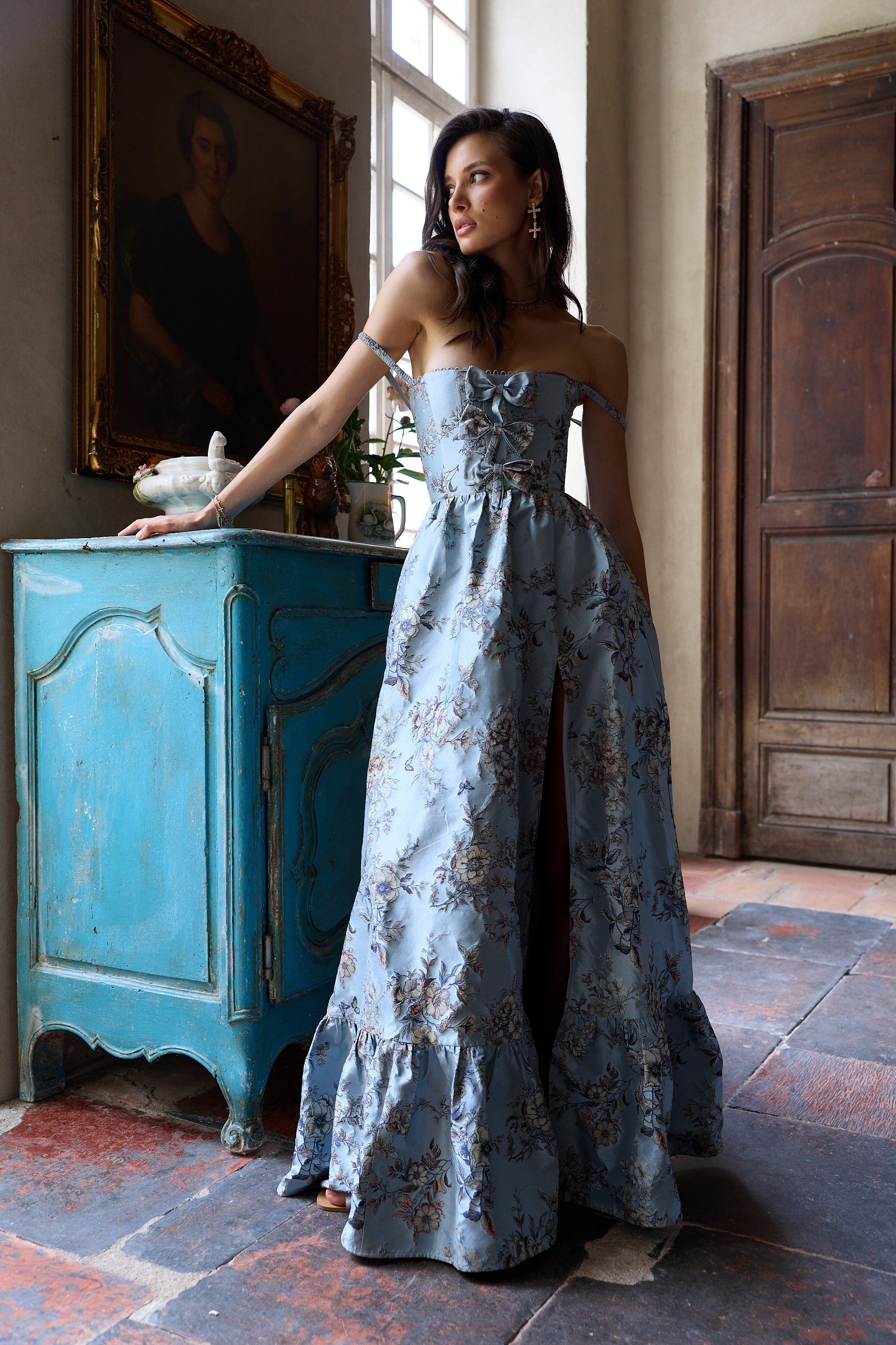 The Margaret Dress in Light Blue Lilibet Brocade 0 / Light Blue Lilibet Brocade The Margaret Dress in Light Blue Lilibet Brocade 0 / Light Blue Lilibet Brocade