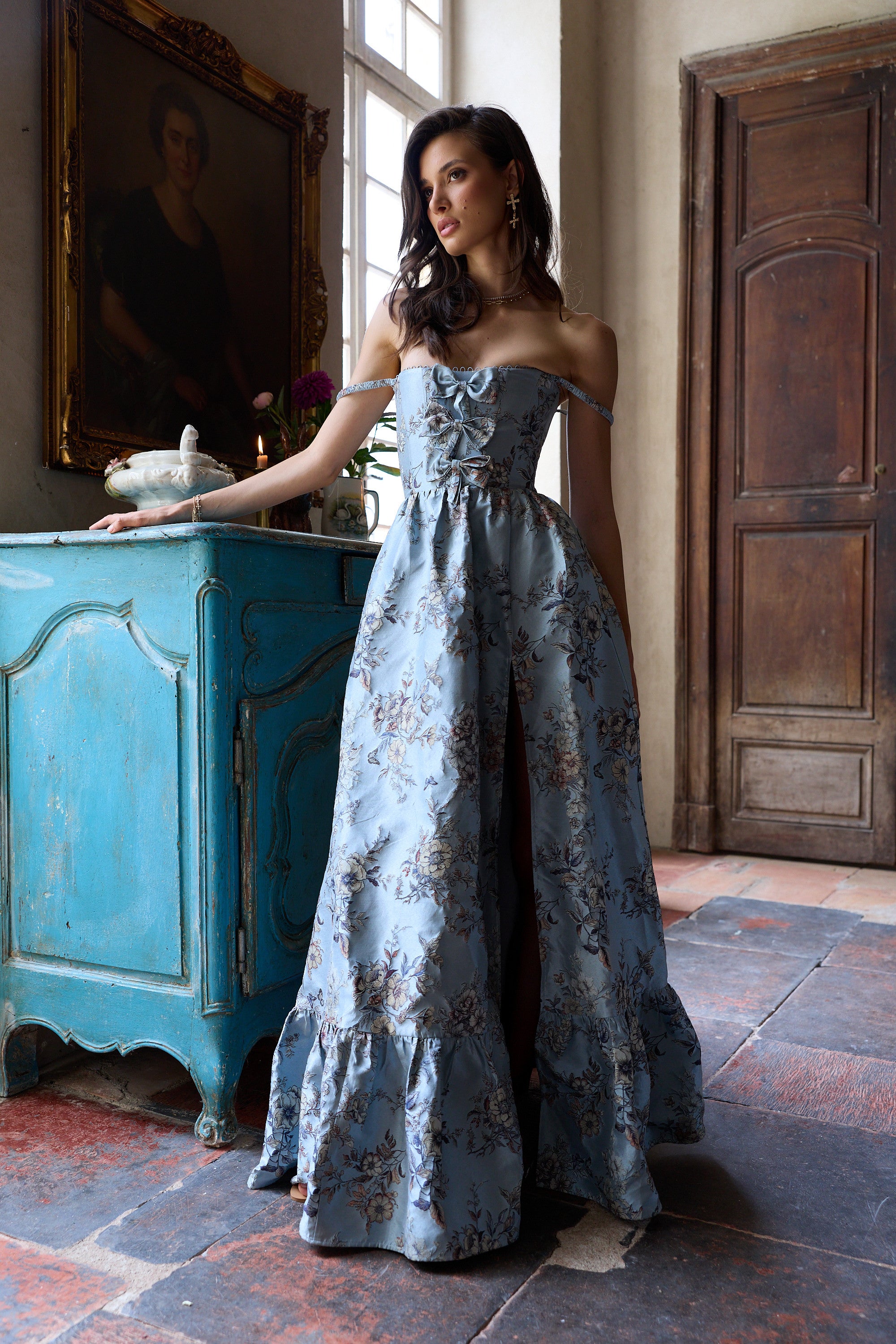 The Margaret Dress in Light Blue Lilibet Brocade 0 / Light Blue Lilibet Brocade The Margaret Dress in Light Blue Lilibet Brocade 0 / Light Blue Lilibet Brocade