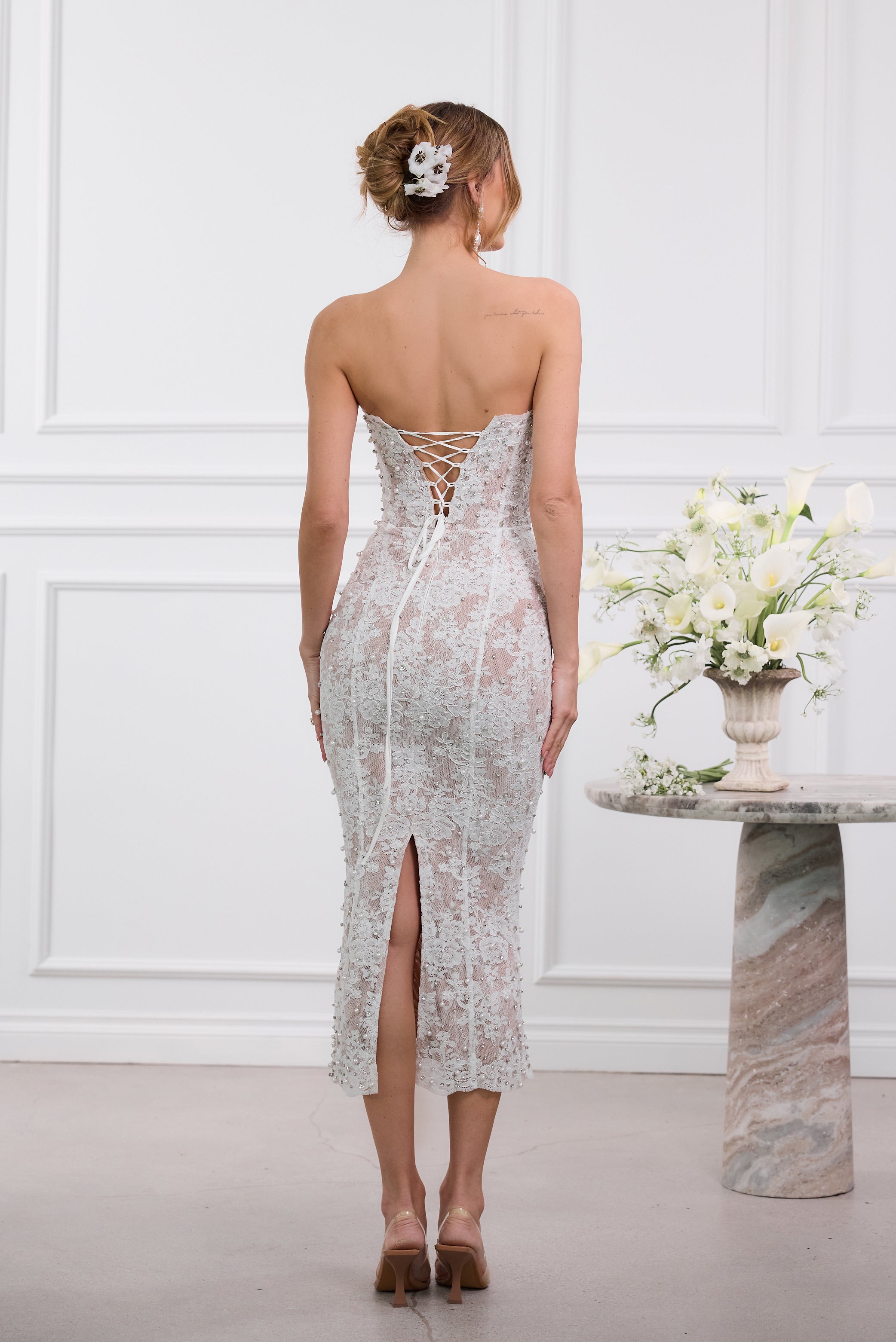The Montague Dress in White Chantilly Lace 12 / White Chantilly Lace The Montague Dress in White Chantilly Lace 12 / White Chantilly Lace