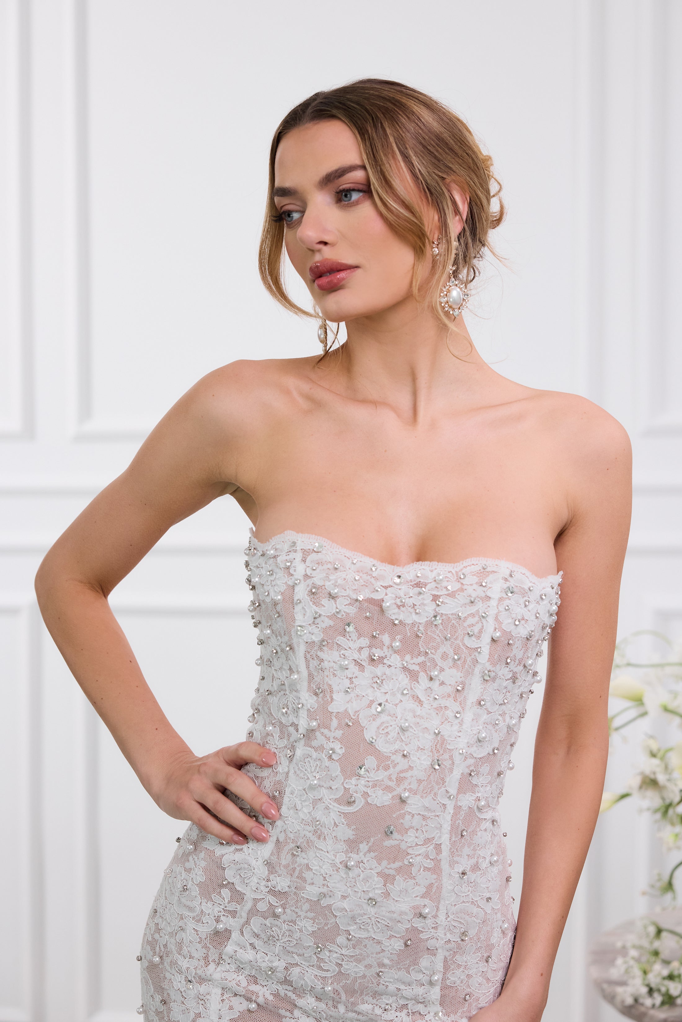 The Montague Dress in White Chantilly Lace 12 / White Chantilly Lace The Montague Dress in White Chantilly Lace 12 / White Chantilly Lace