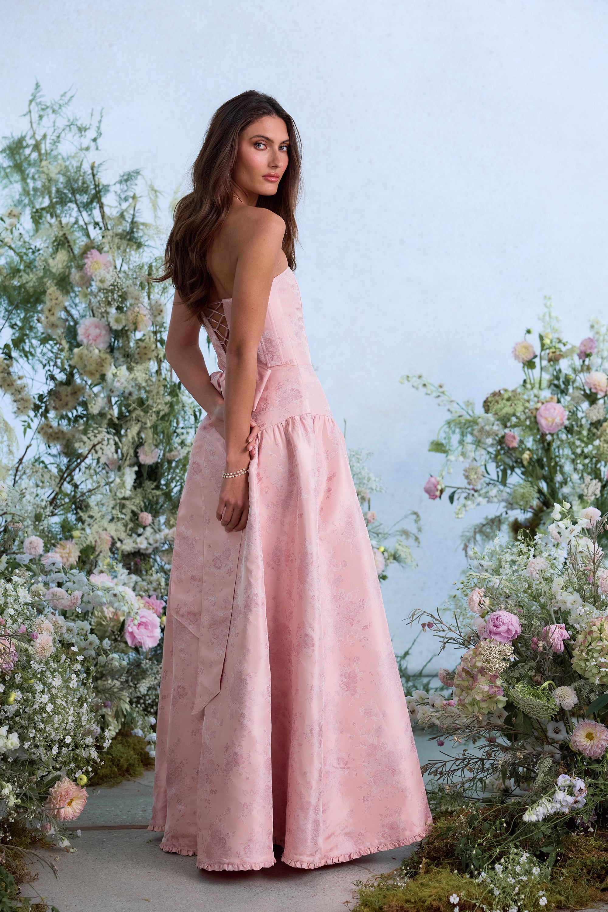 The Rosamund Dress in Light Pink Windsor Brocade 2 / Light Pink Windsor Brocade The Rosamund Dress in Light Pink Windsor Brocade 2 / Light Pink Windsor Brocade