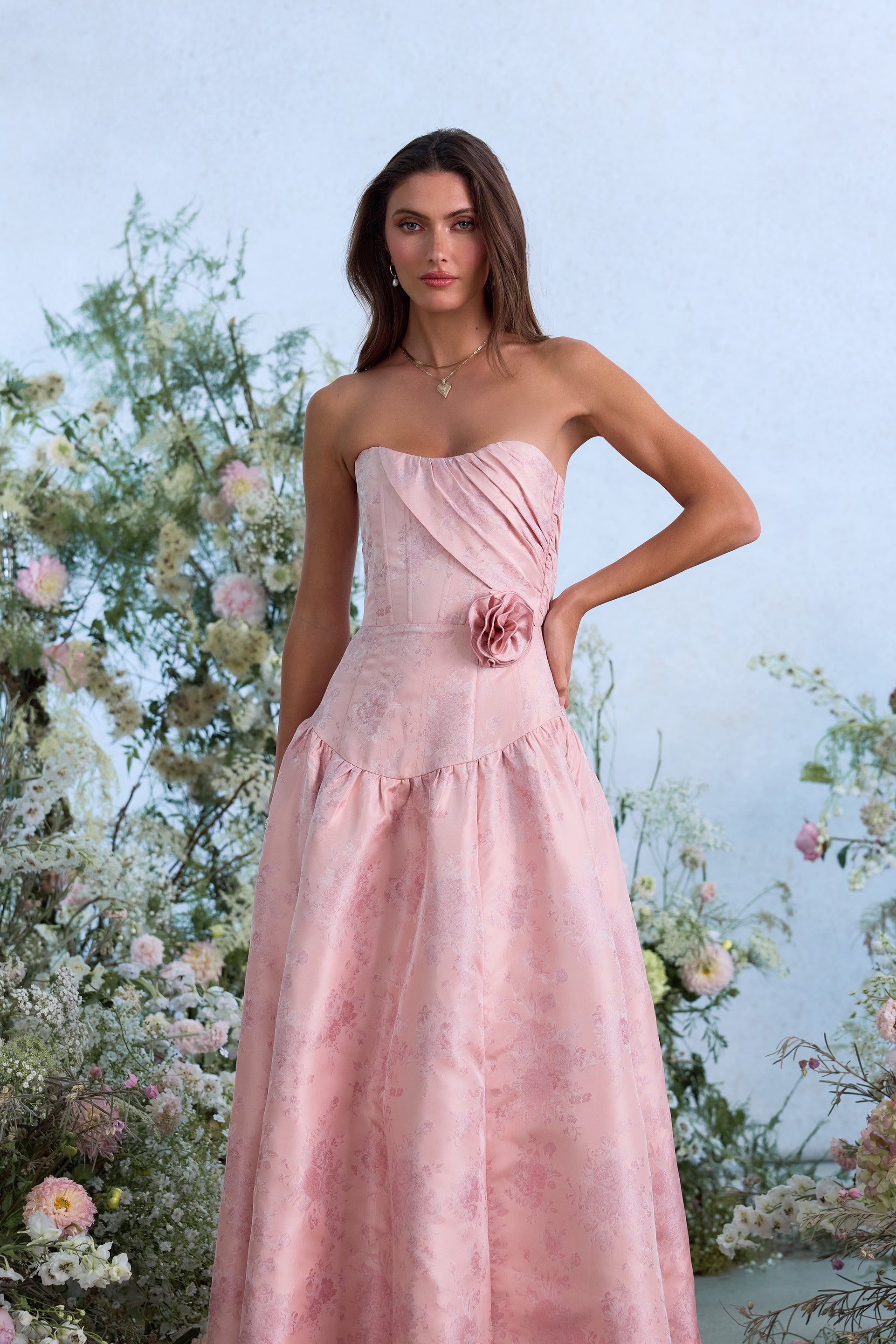The Rosamund Dress in Light Pink Windsor Brocade 2 / Light Pink Windsor Brocade