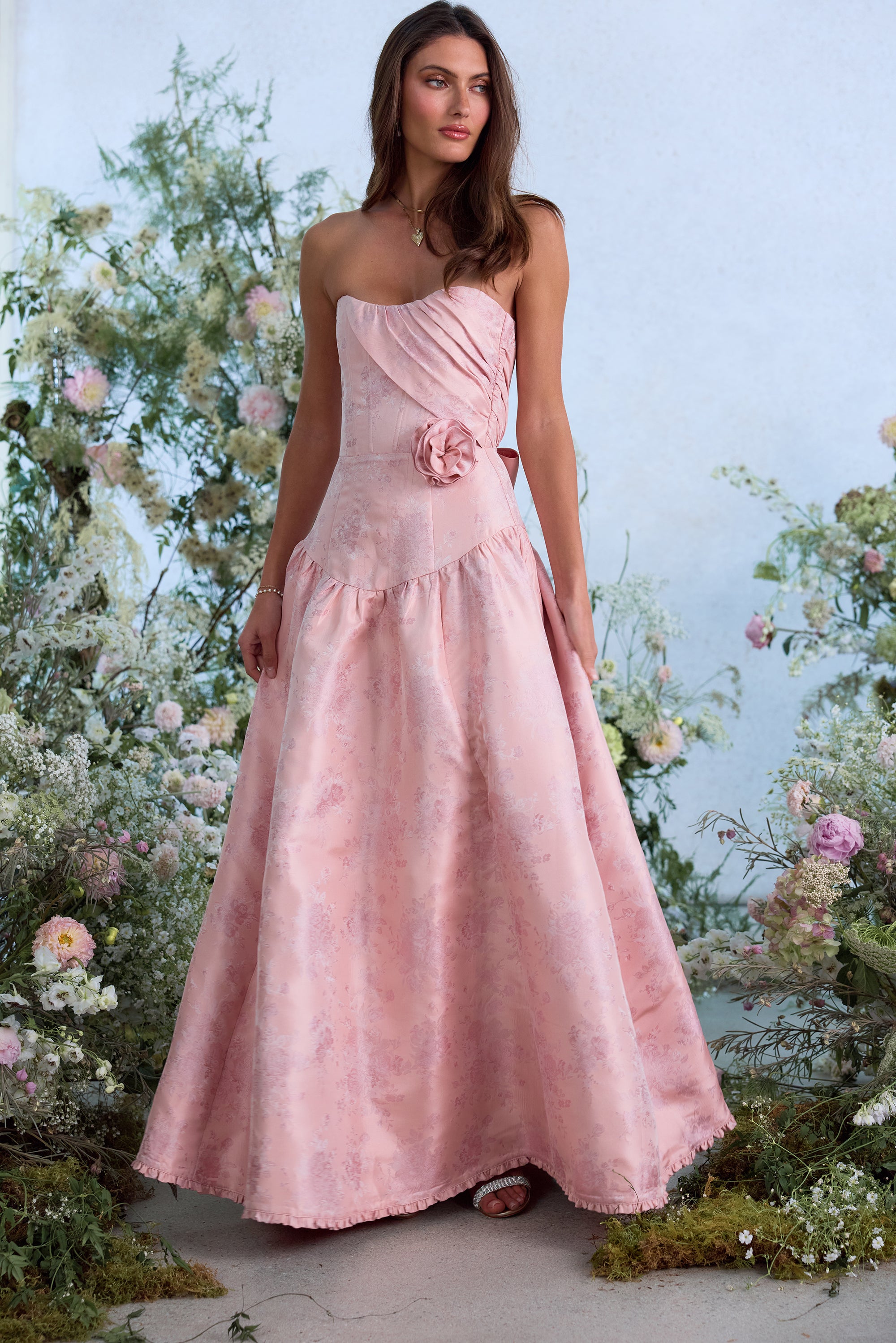 The Rosamund Dress in Light Pink Windsor Brocade 2 / Light Pink Windsor Brocade