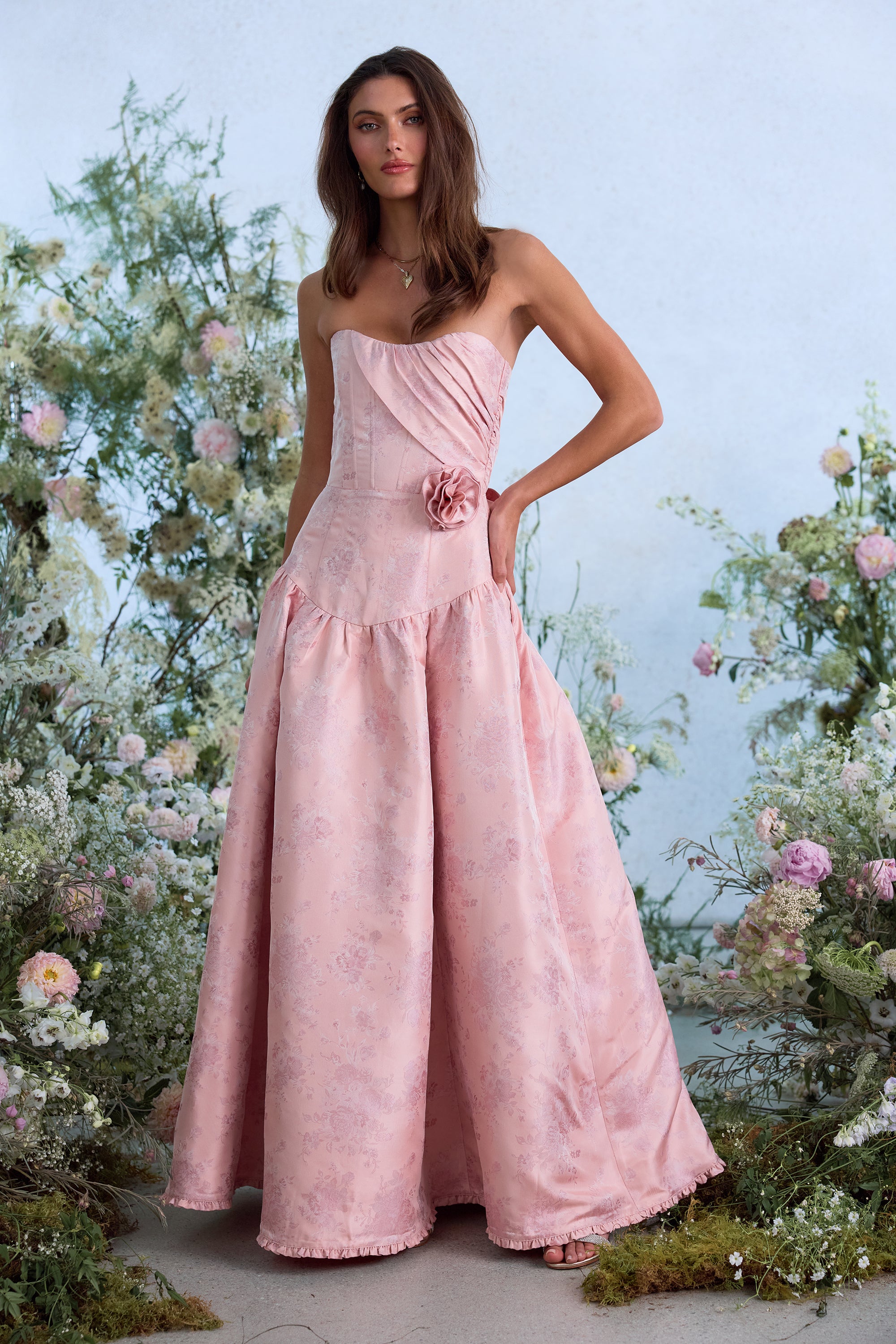 The Rosamund Dress in Light Pink Windsor Brocade 2 / Light Pink Windsor Brocade