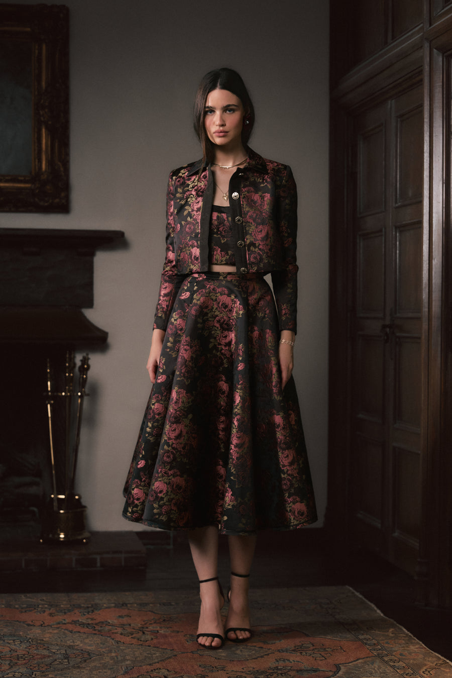 The Archie Jacket in Dark Rose Brocade