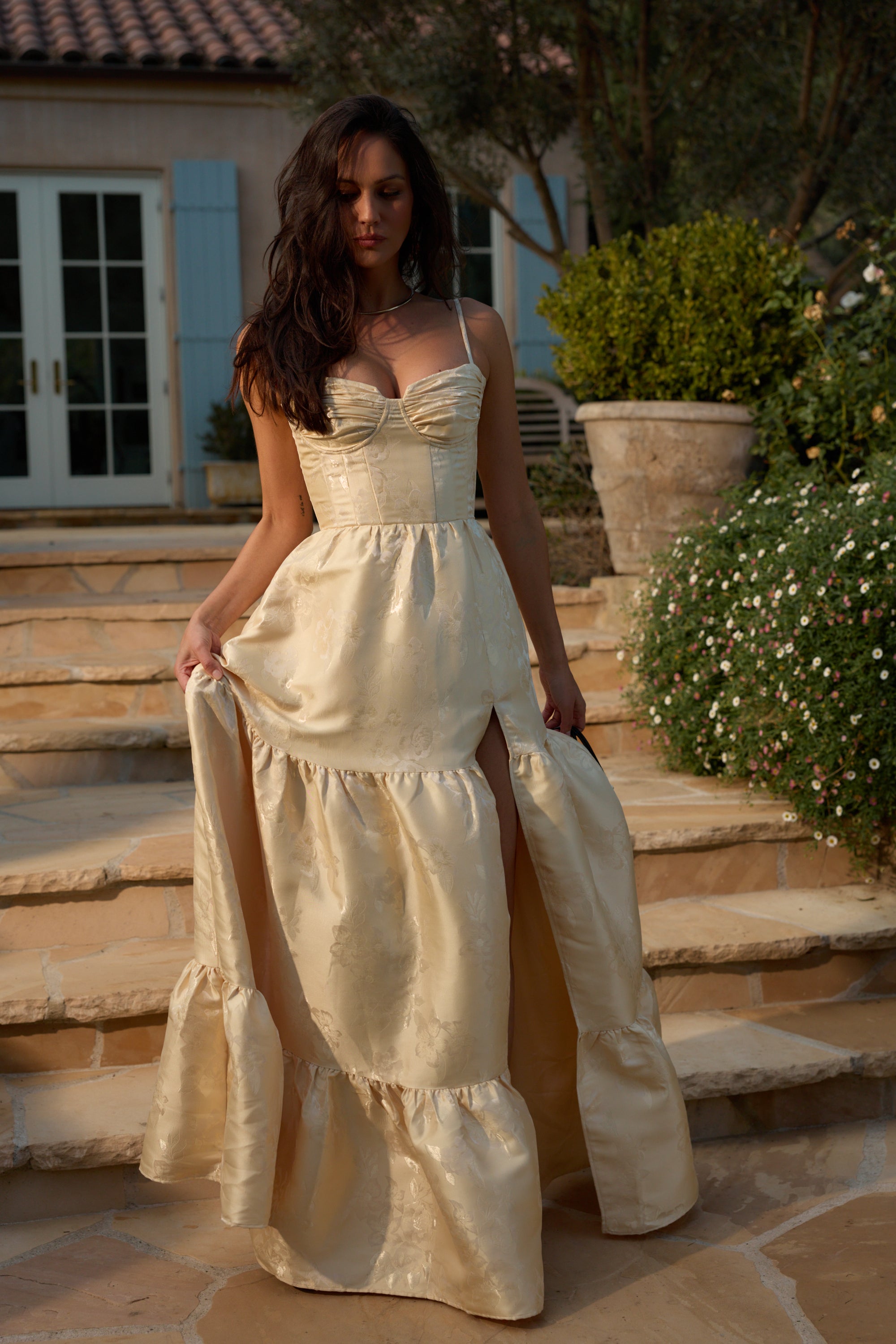 The Lucetta Dress in Butter Yellow Baroque Floral 16 / Butter Yellow Baroque Floral