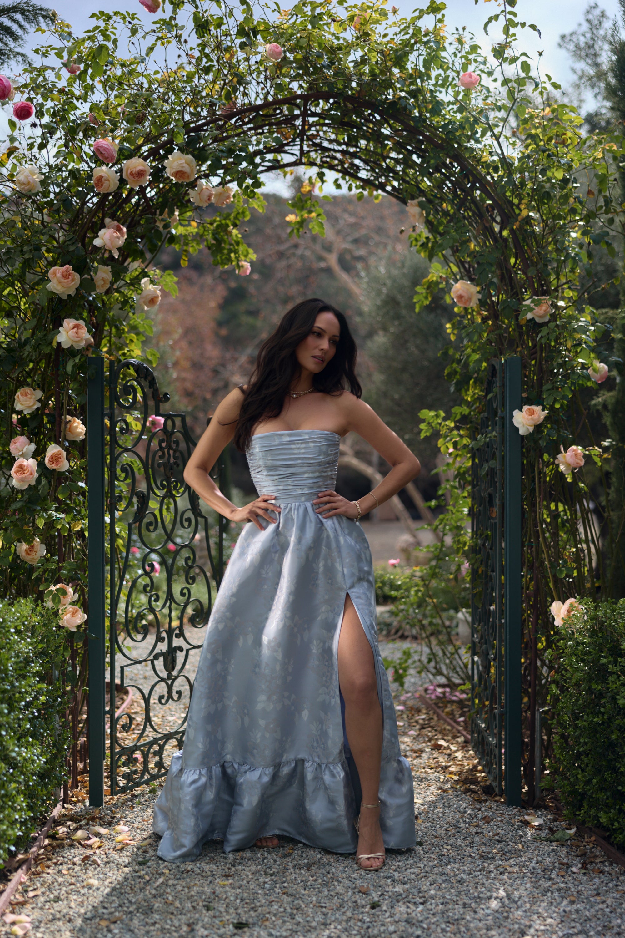 The Regina Dress in Icelandic Blue Baroque Floral 4 / Icelandic Blue Baroque