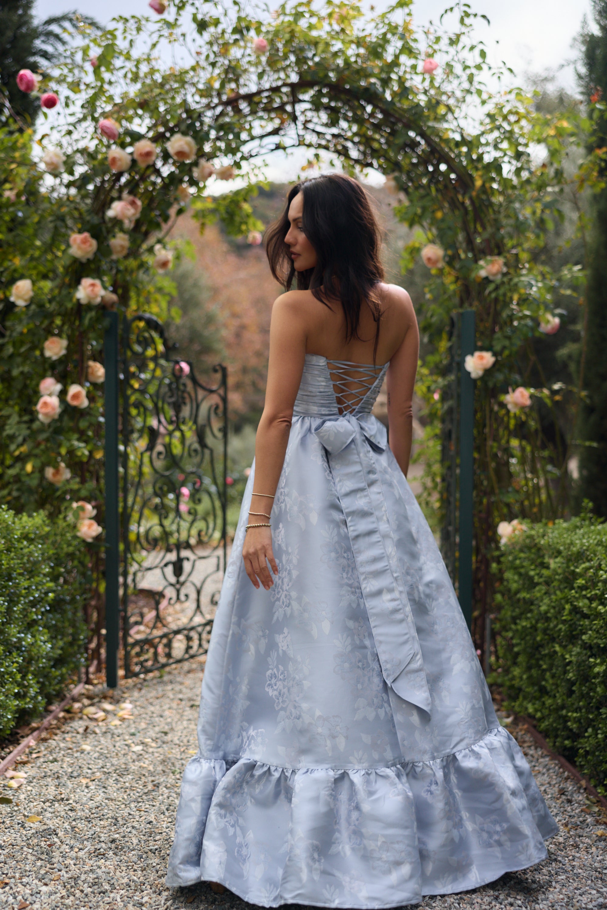 The Regina Dress in Icelandic Blue Baroque Floral 4 / Icelandic Blue Baroque