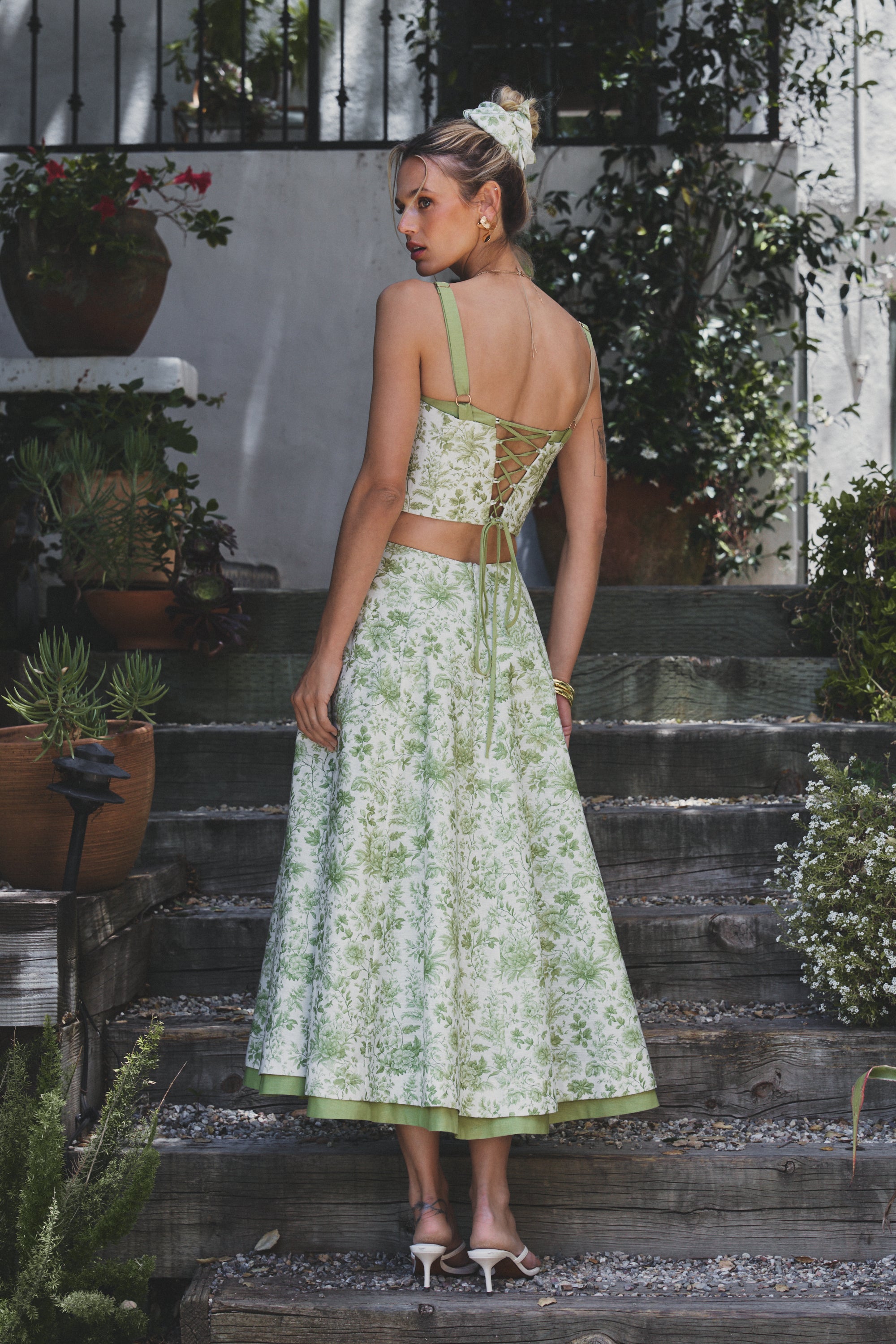 green and white toile dress Lina Maxi Dress Green Floral M (6/8)