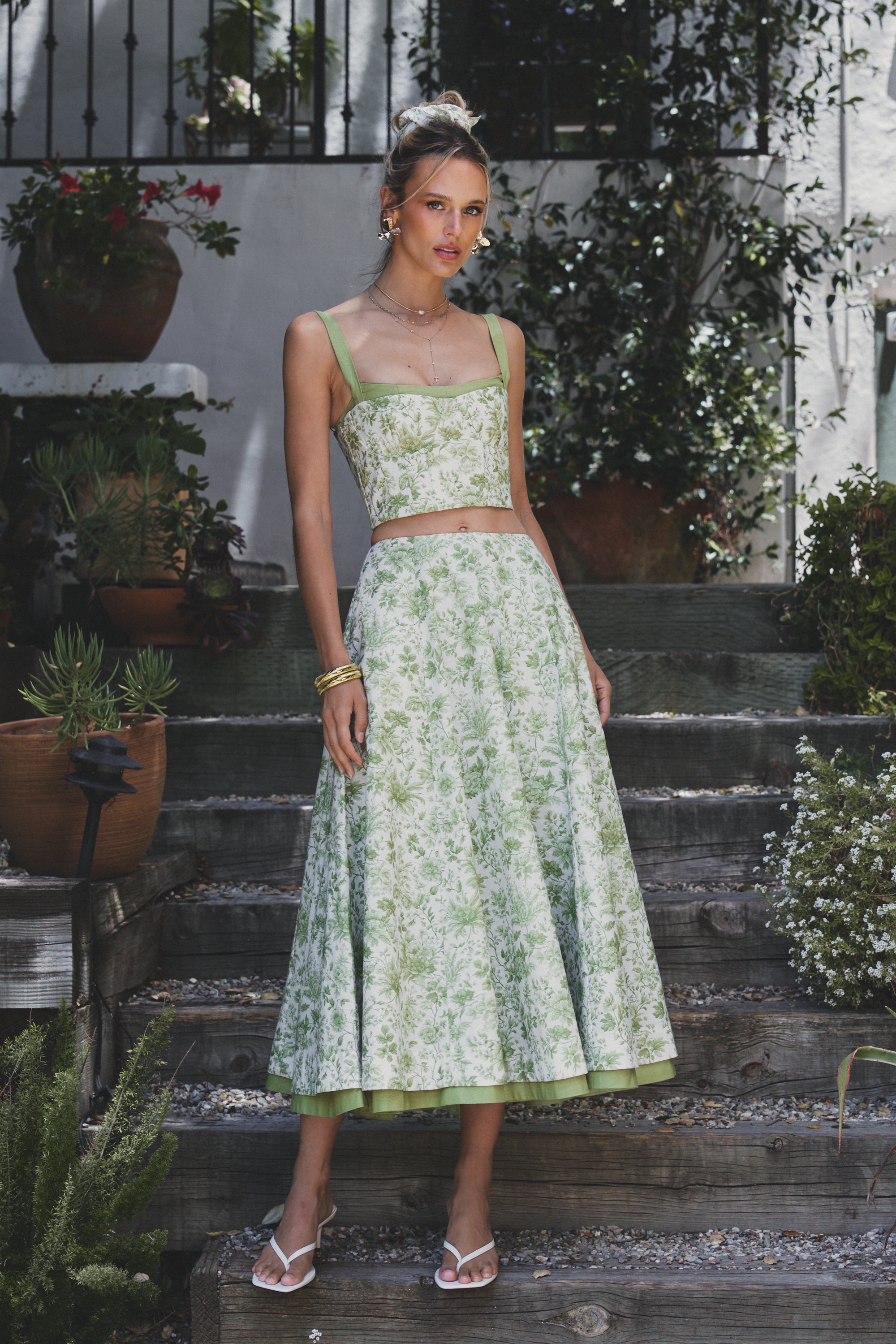 bohemian skirt dress The Rumi in Grass Green Toile 4 / Grass Green Toile Kendall Jenner Is Fall-Ready Color:Black & White Polka Dot and more Metallic Glitter