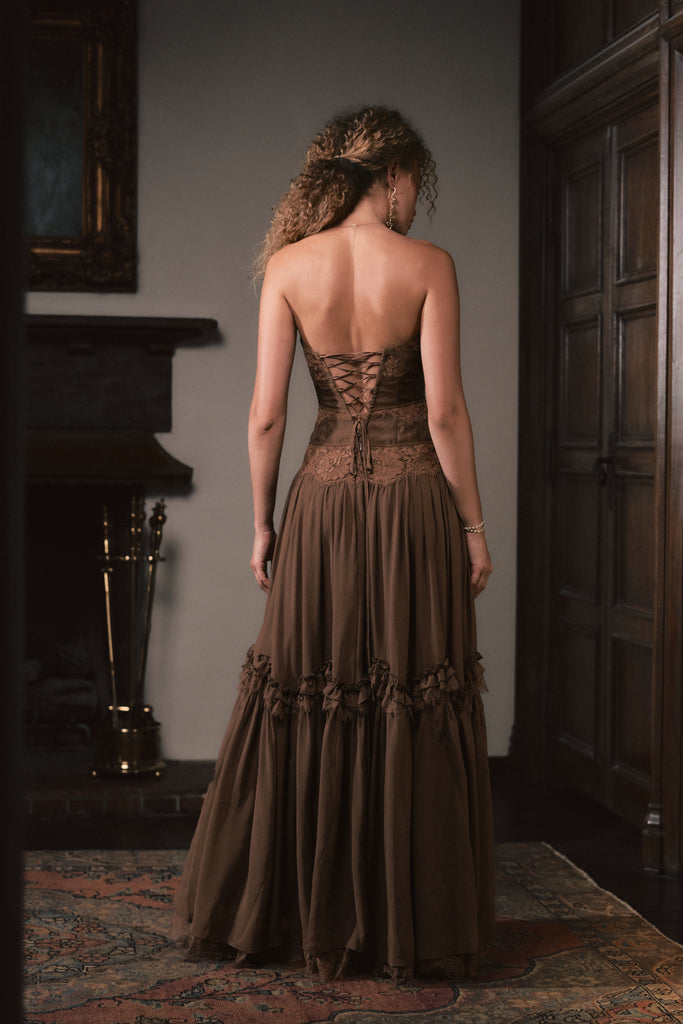 sloane satin corset formal dress The in Pinecone – V. Chapman fall look