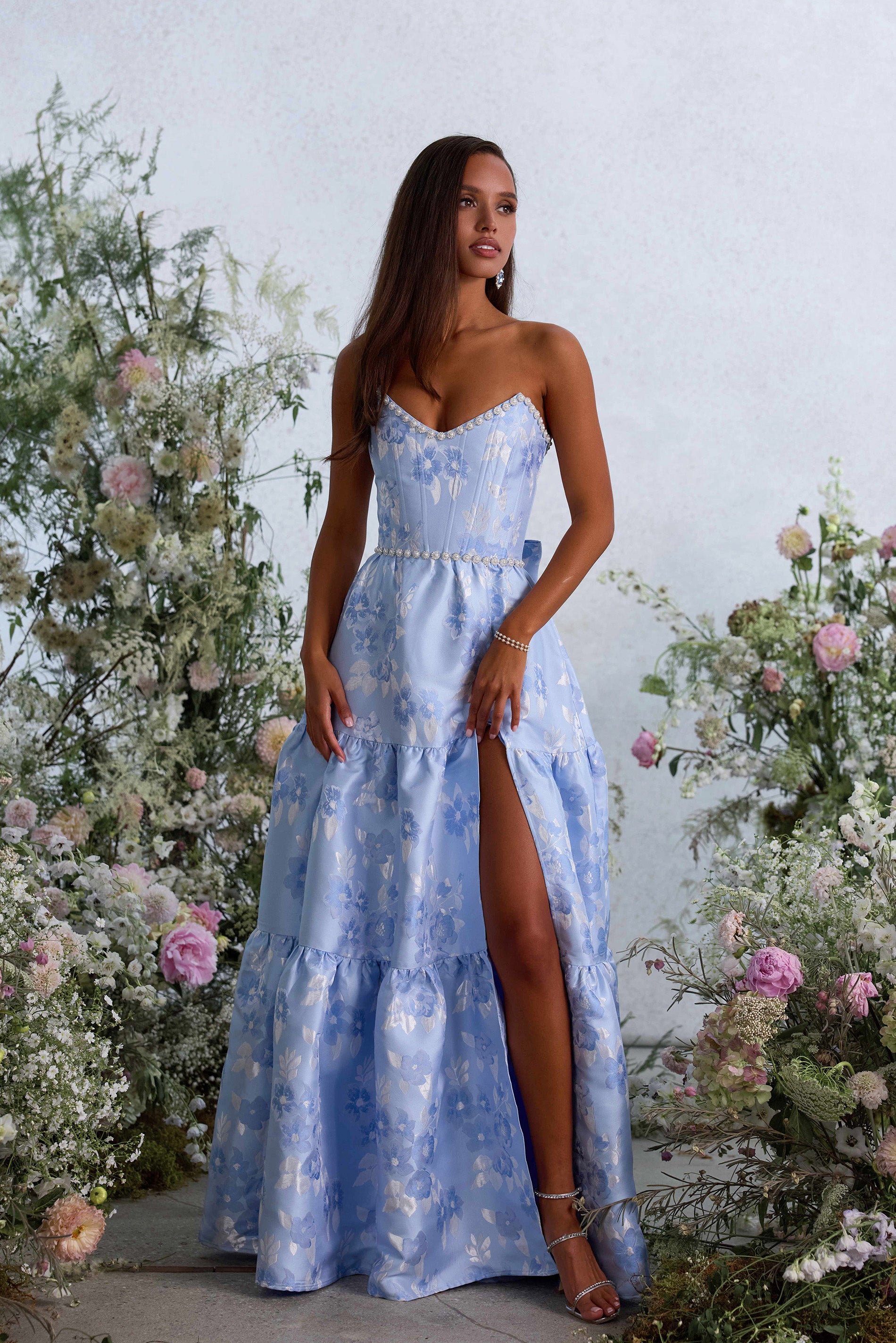 The Vivian Dress in Chambray Blue Baroque 10 / Chambray Blue Baroque