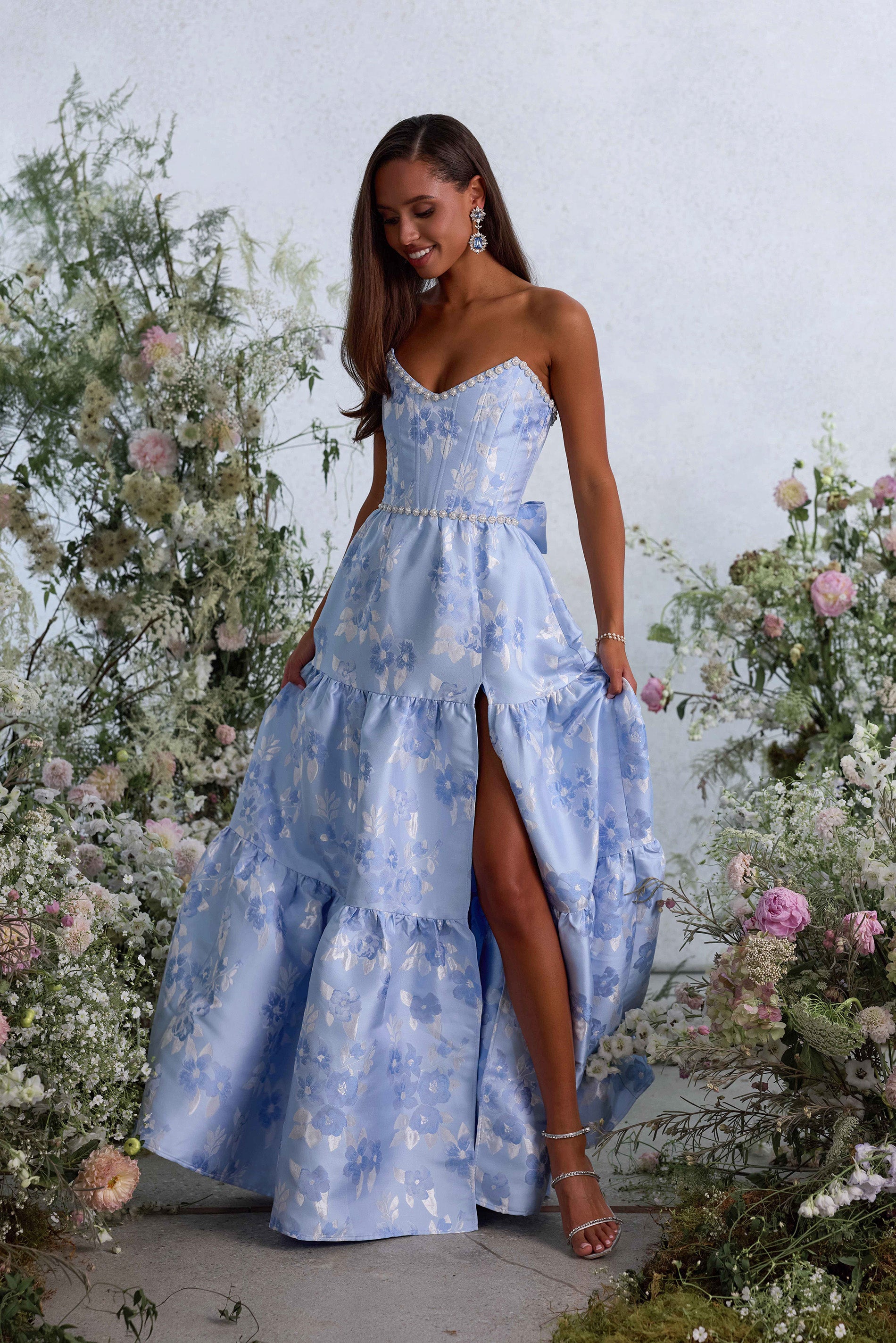 The Vivian Dress in Chambray Blue Baroque 10 / Chambray Blue Baroque