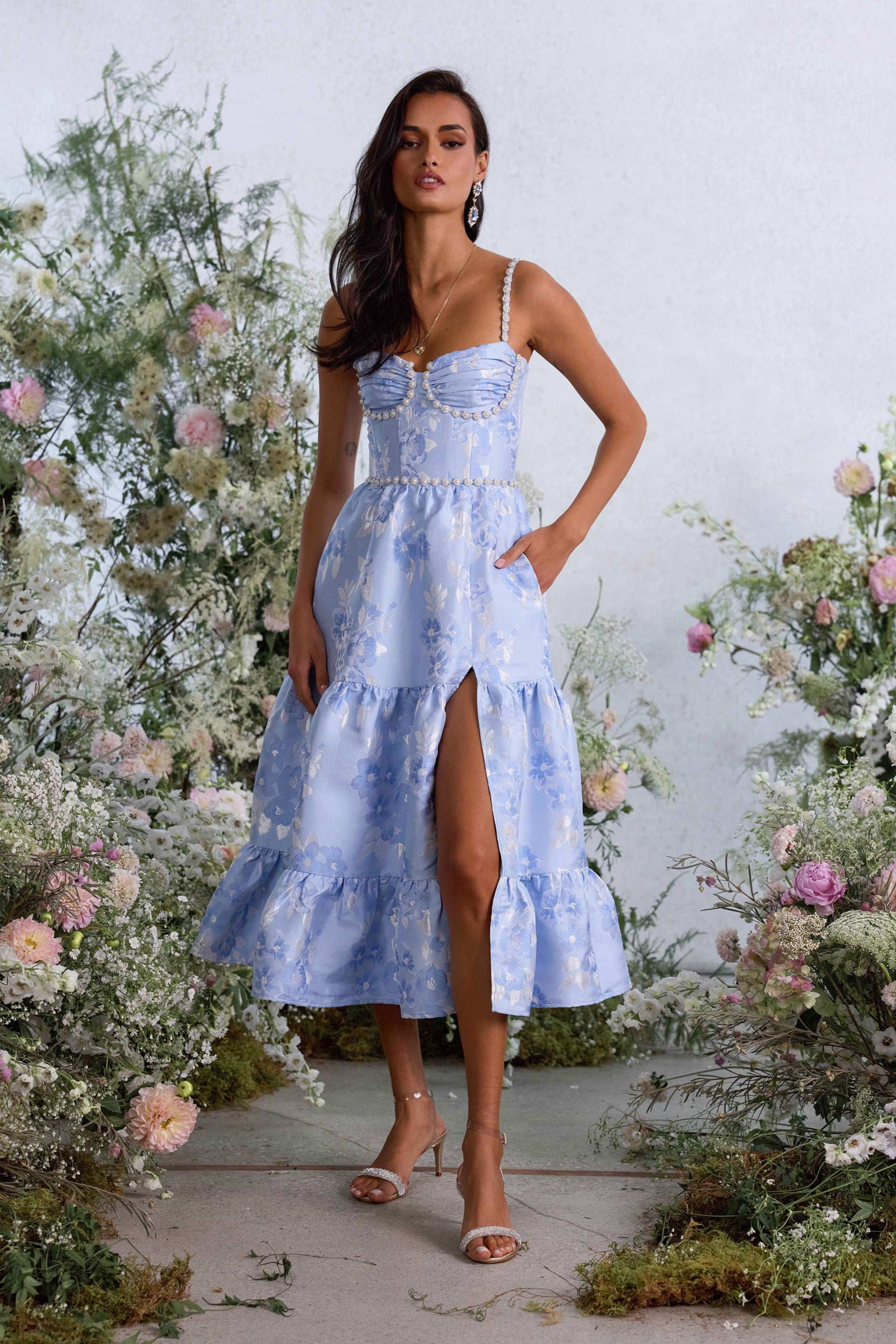 The Lorenza Dress in Chambray Blue Baroque – V. Chapman