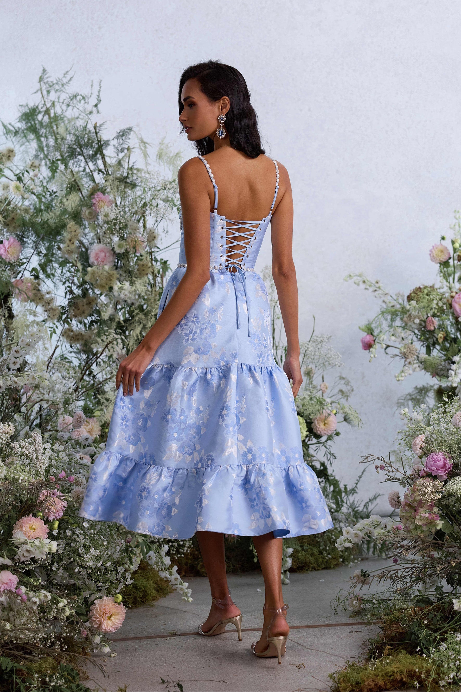 The Lorenza Dress in Chambray Blue Baroque – V. Chapman