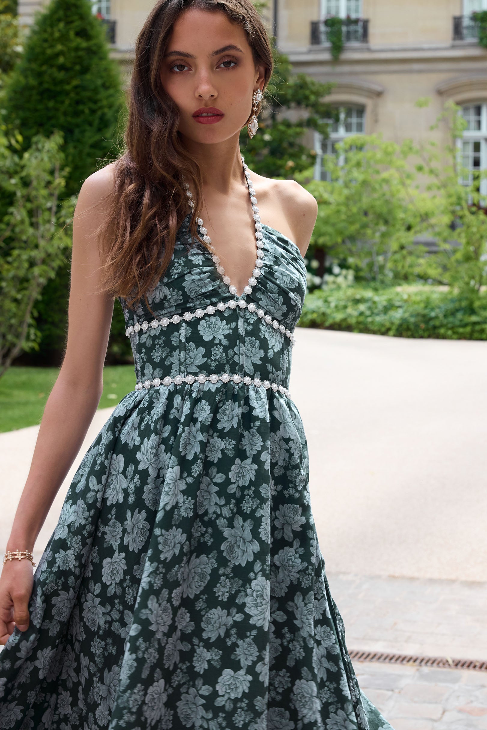The Scarlette Dress in Emerald Peony Print The Scarlette Dress in Emerald Peony Print