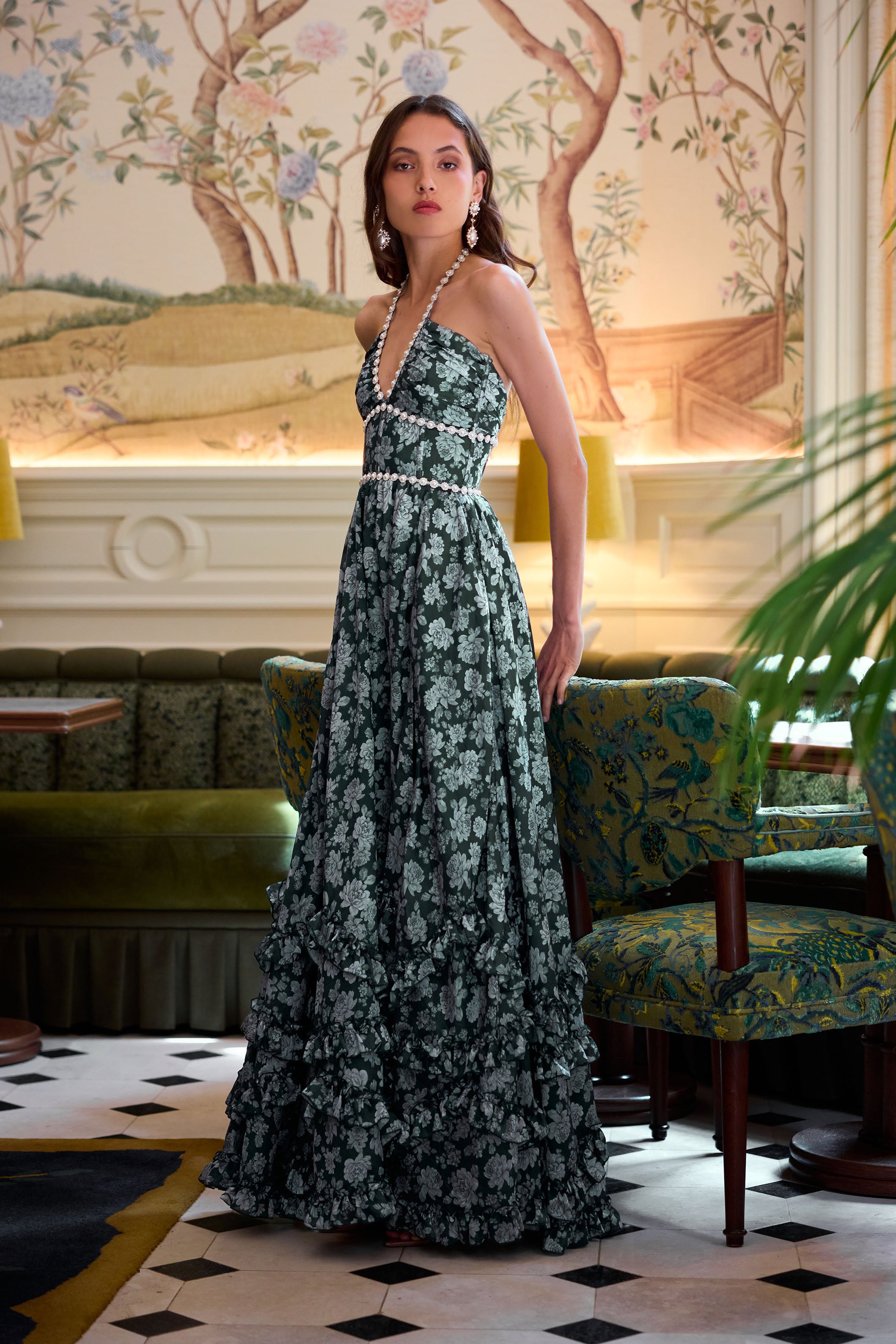 The Scarlette Dress in Emerald Peony Print The Scarlette Dress in Emerald Peony Print