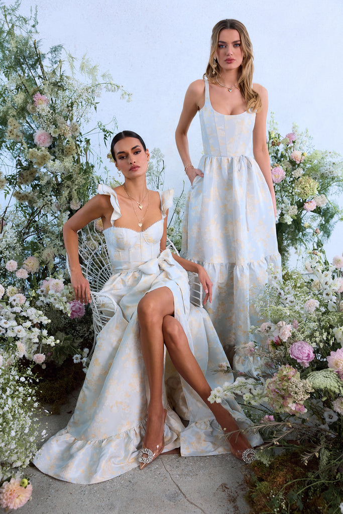The Avery Dress in Sky Windsor Brocade V. Chapman The Avery Dress in Sky Windsor Brocade V. Chapman