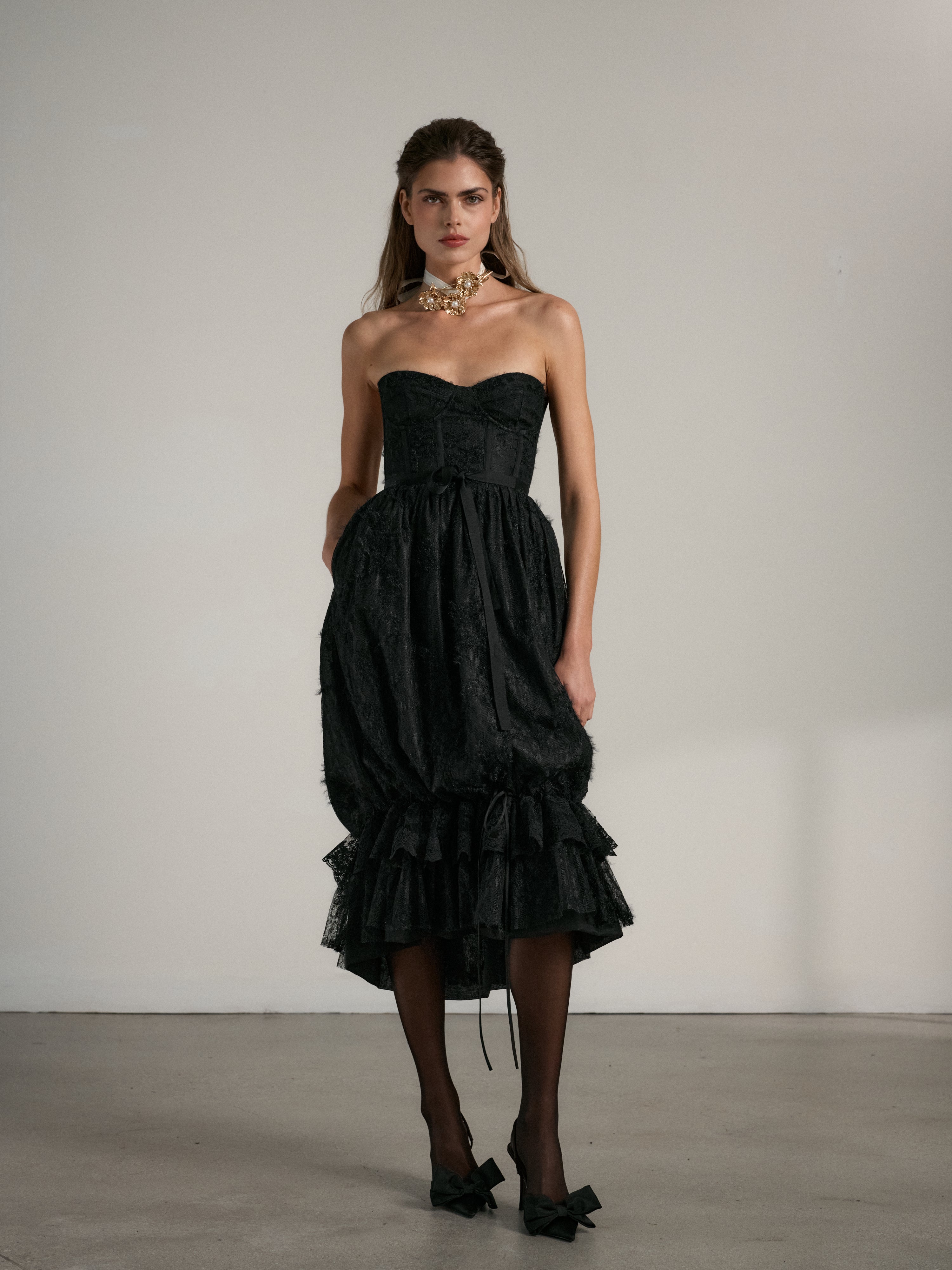 The Granada Dress in Black Fuzzy Lace 2 / Black Fuzzy Lace