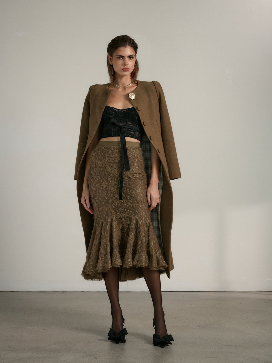 The Zapillo Skirt in Brown Fuzzy Lace