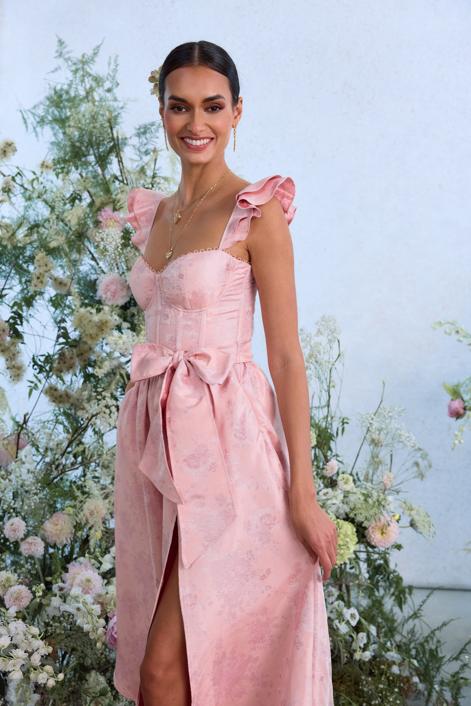 The Vera Dress in Light Pink Windsor Brocade 2 / Light Pink Windsor Brocade